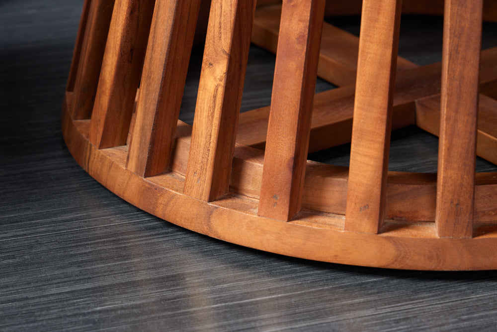Table à manger ronde MAISON JADE 140cm piètement pilier en bois massif d’acacia naturel