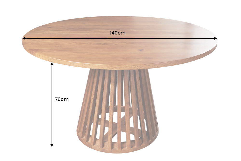 Table à manger ronde MAISON JADE 140cm piètement pilier en bois massif d’acacia naturel