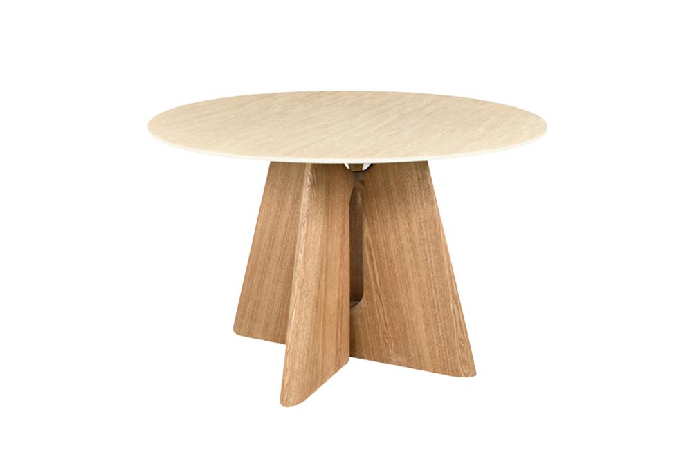 Table à manger ronde ORGANIKO 120cm bois de chêne naturel céramique travertin