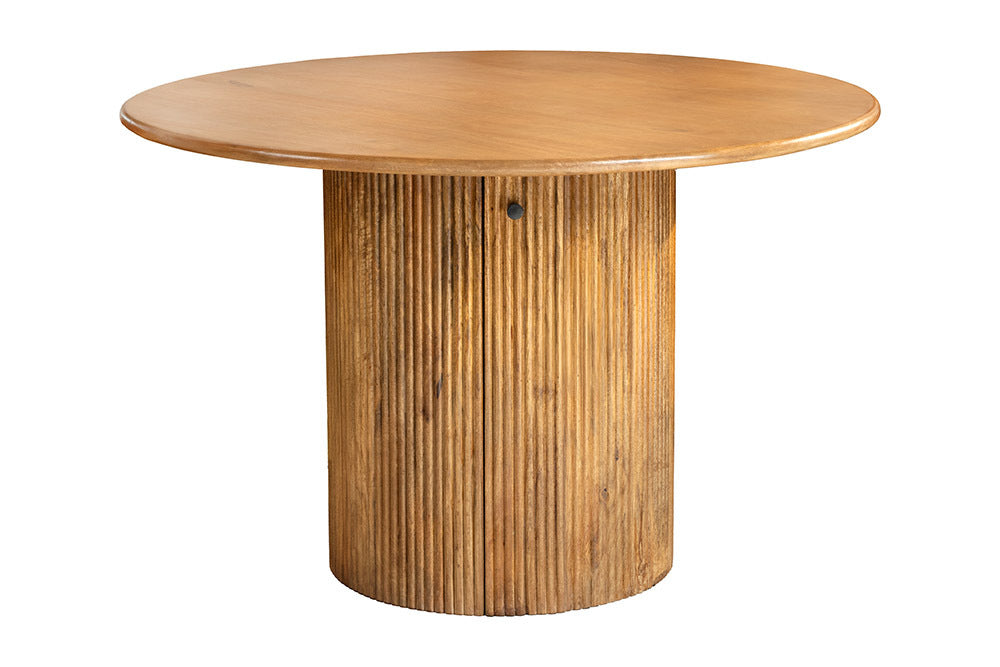 Table à manger ronde TRES CHIC 120cm en manguier massif marron avec rangements