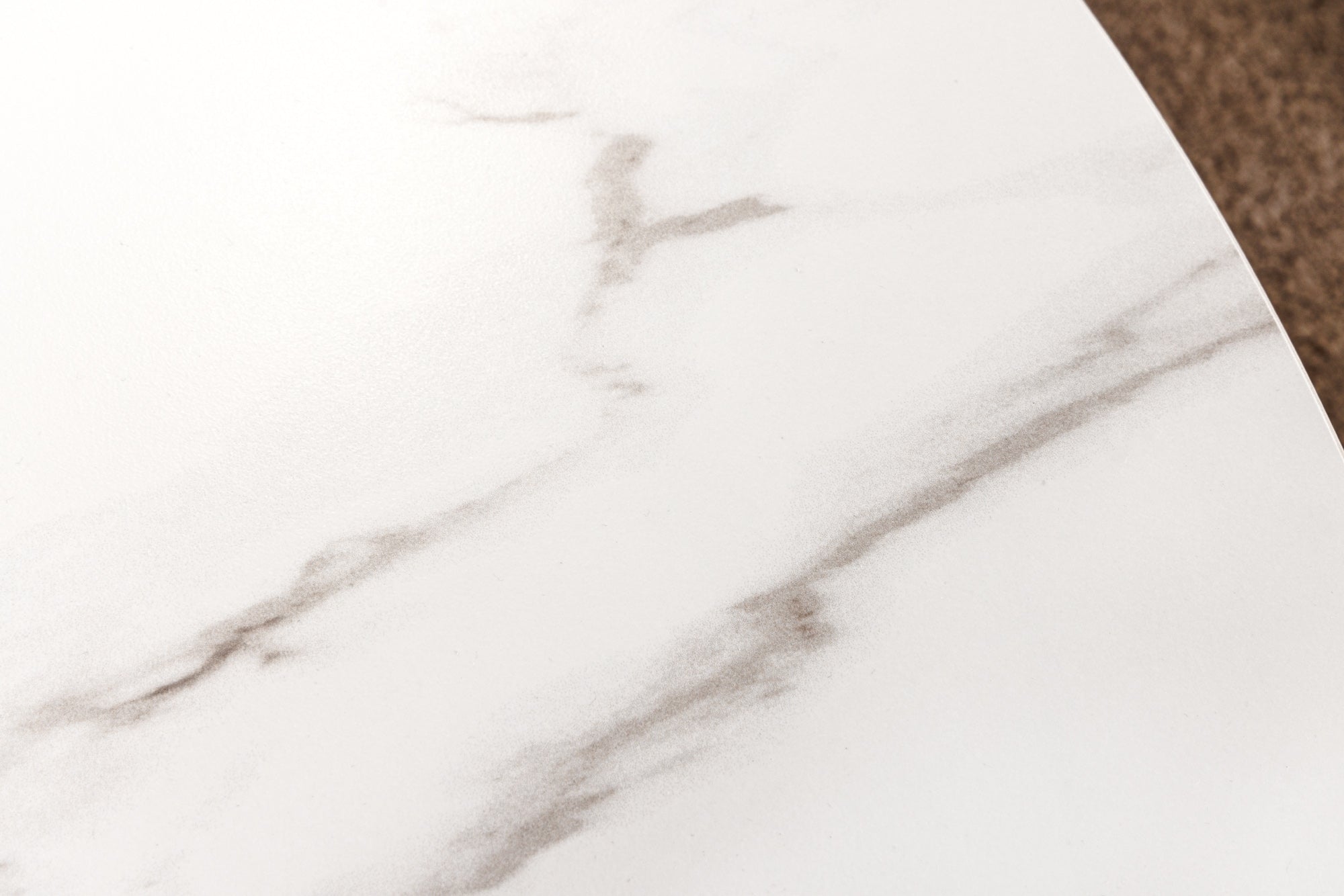 Table à manger ronde UNIQUE 120cm blanc marron noyer bois céramique marbre base pilier