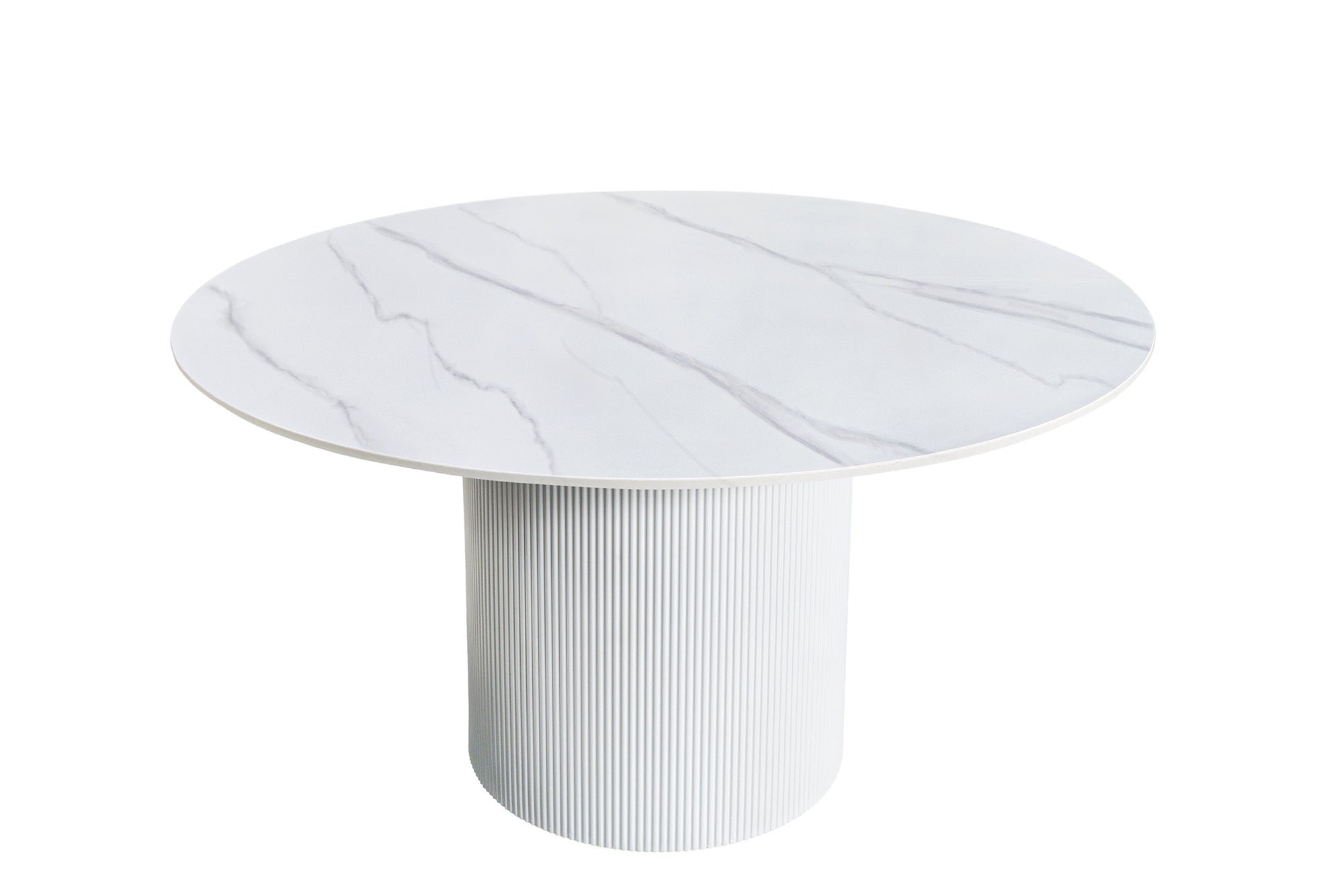 Mesa de comedor de cerámica blanca redonda de 120 cm con base de columna UNIQUE