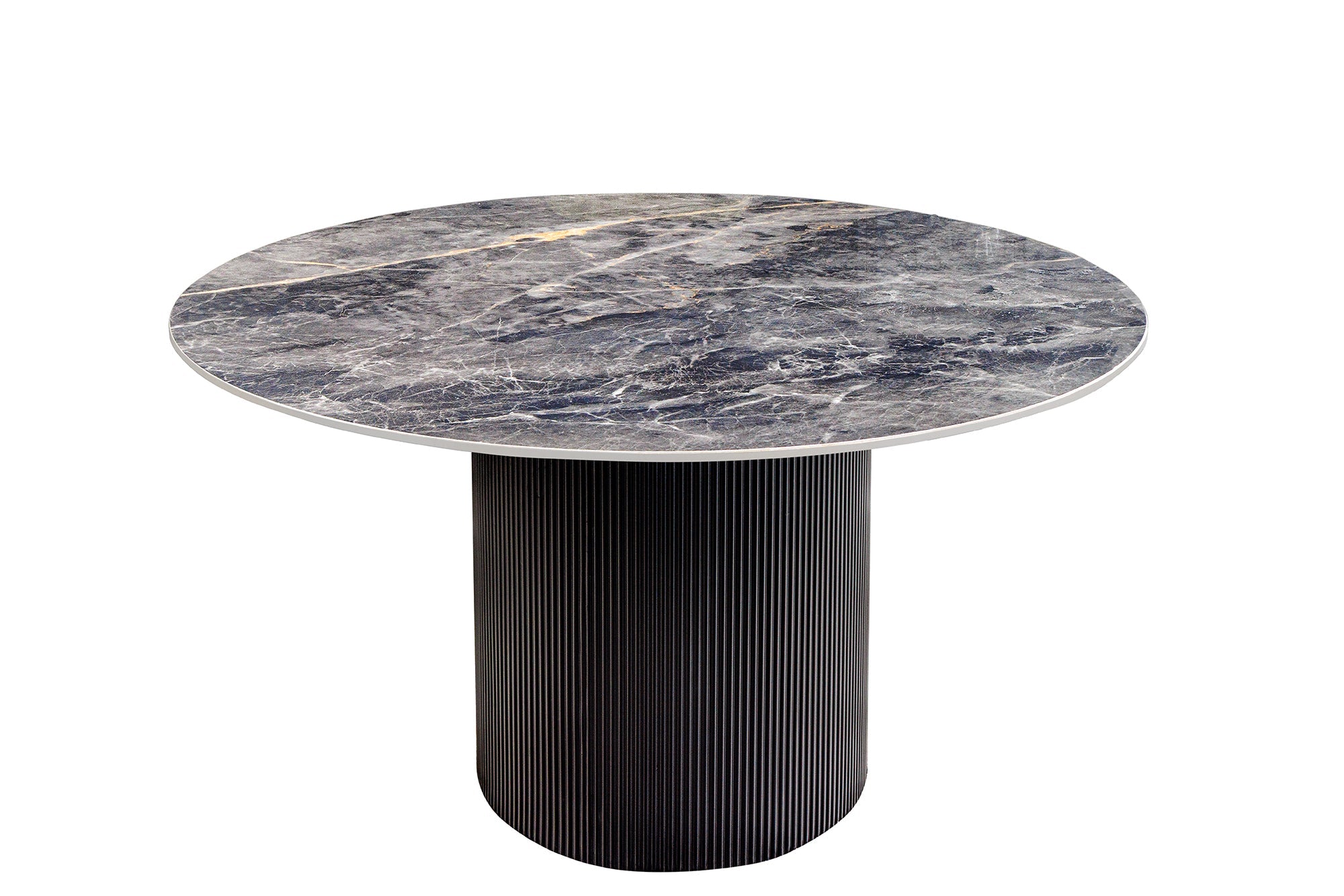 Mesa de comedor redonda UNIQUE de 120 cm en cerámica negra con base de columna