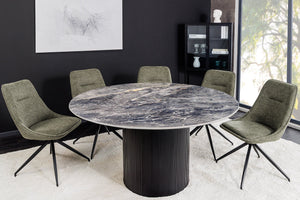 Table à manger ronde UNIQUE 120cm en céramique noire avec piètement pilier