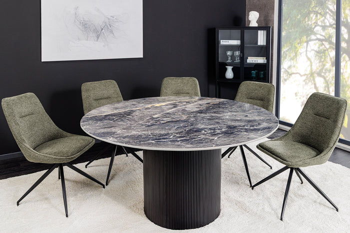 Table à manger ronde UNIQUE 120cm en céramique noire avec piètement pilier
