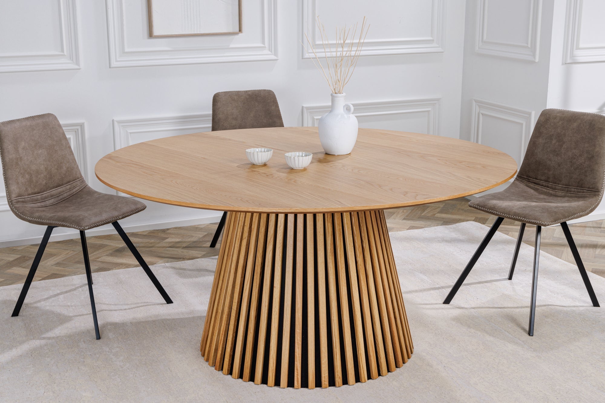 Table à manger ronde VALHALLA WOOD 120cm piètement pilier en chêne naturel