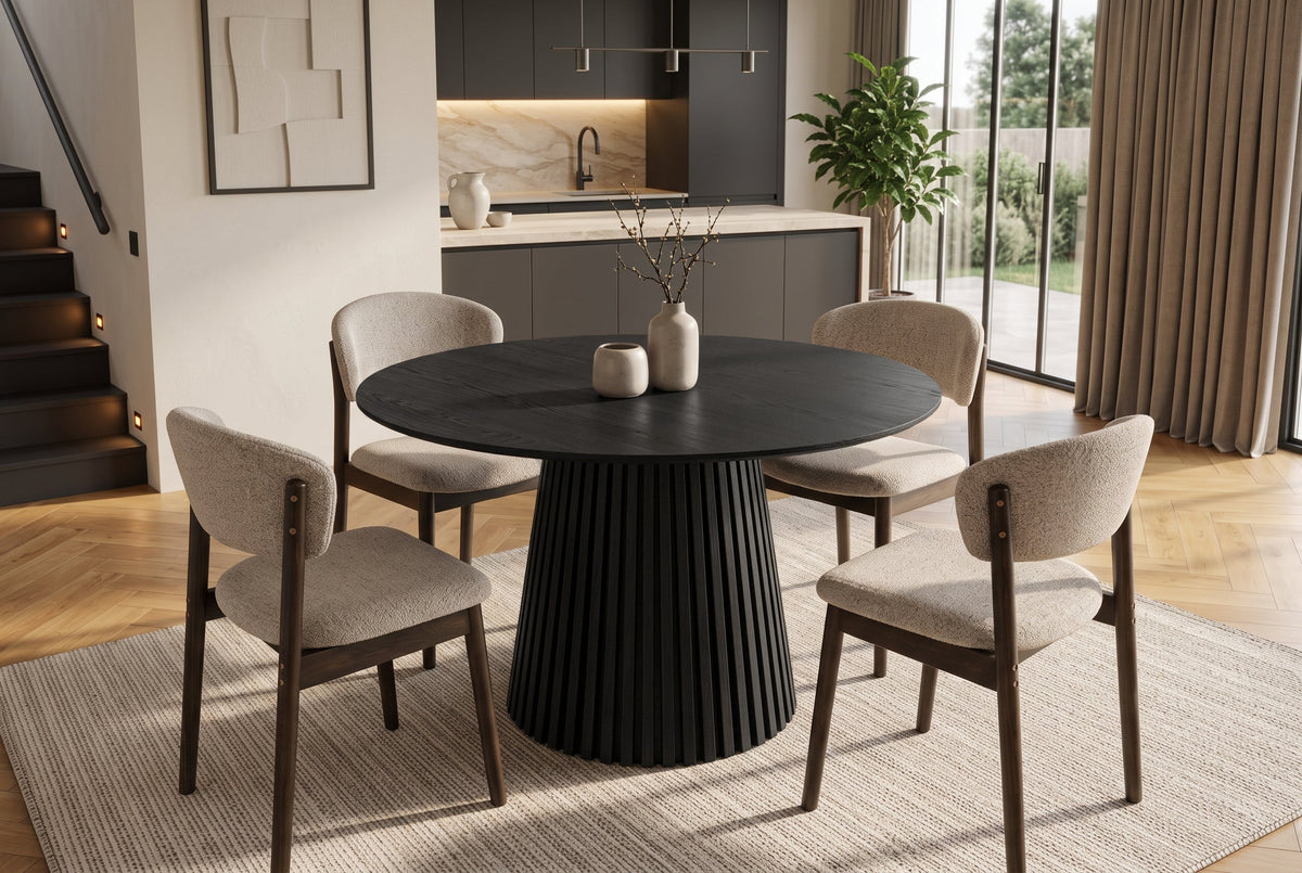 Table à manger ronde VALHALLA WOOD 120cm piètement pilier en chêne noir