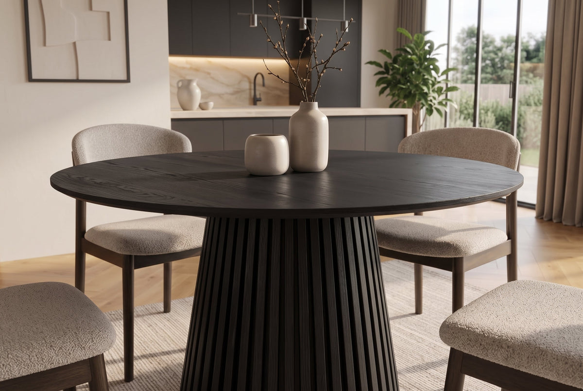 Table à manger ronde VALHALLA WOOD 120cm piètement pilier en chêne noir