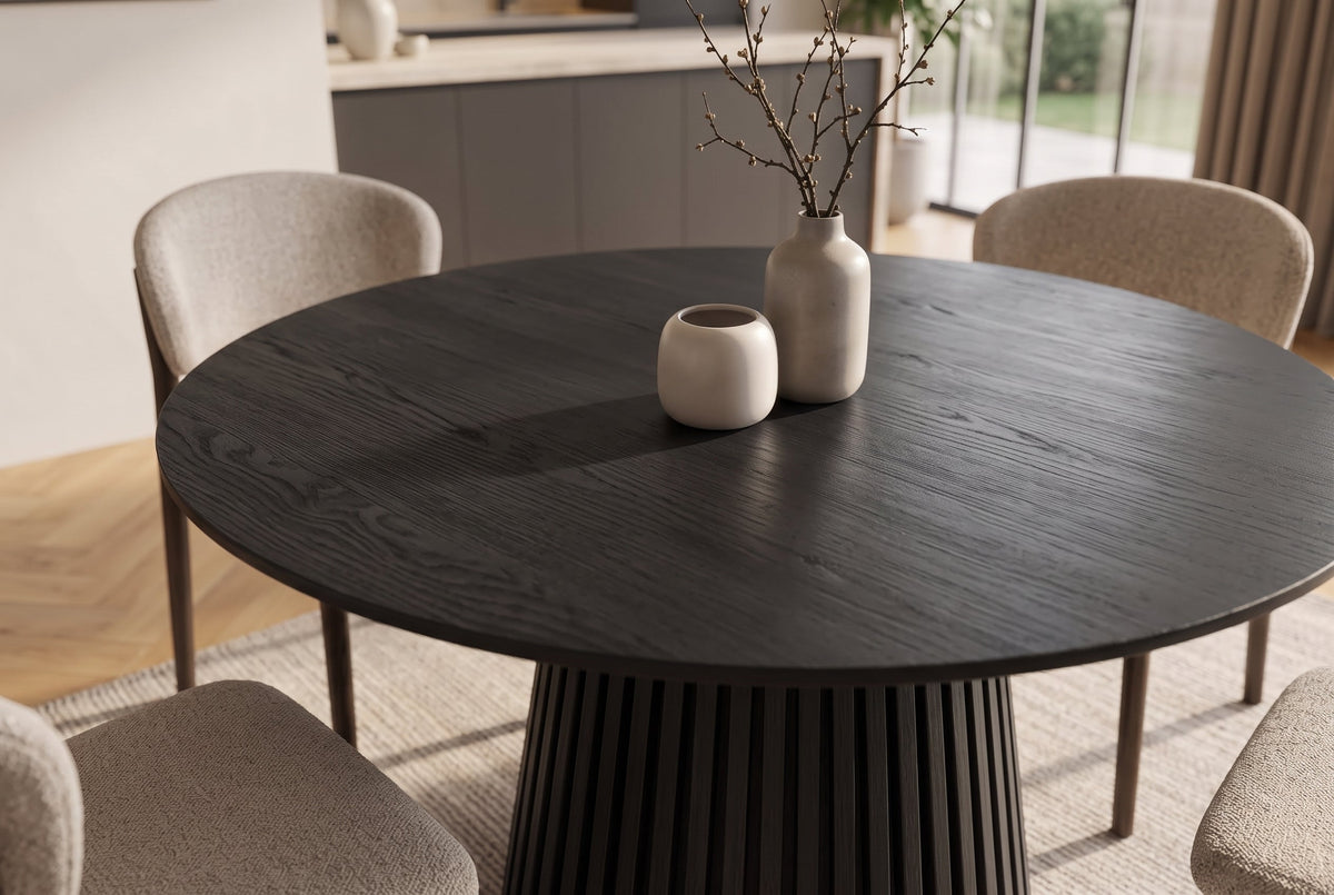 Table à manger ronde VALHALLA WOOD 120cm piètement pilier en chêne noir