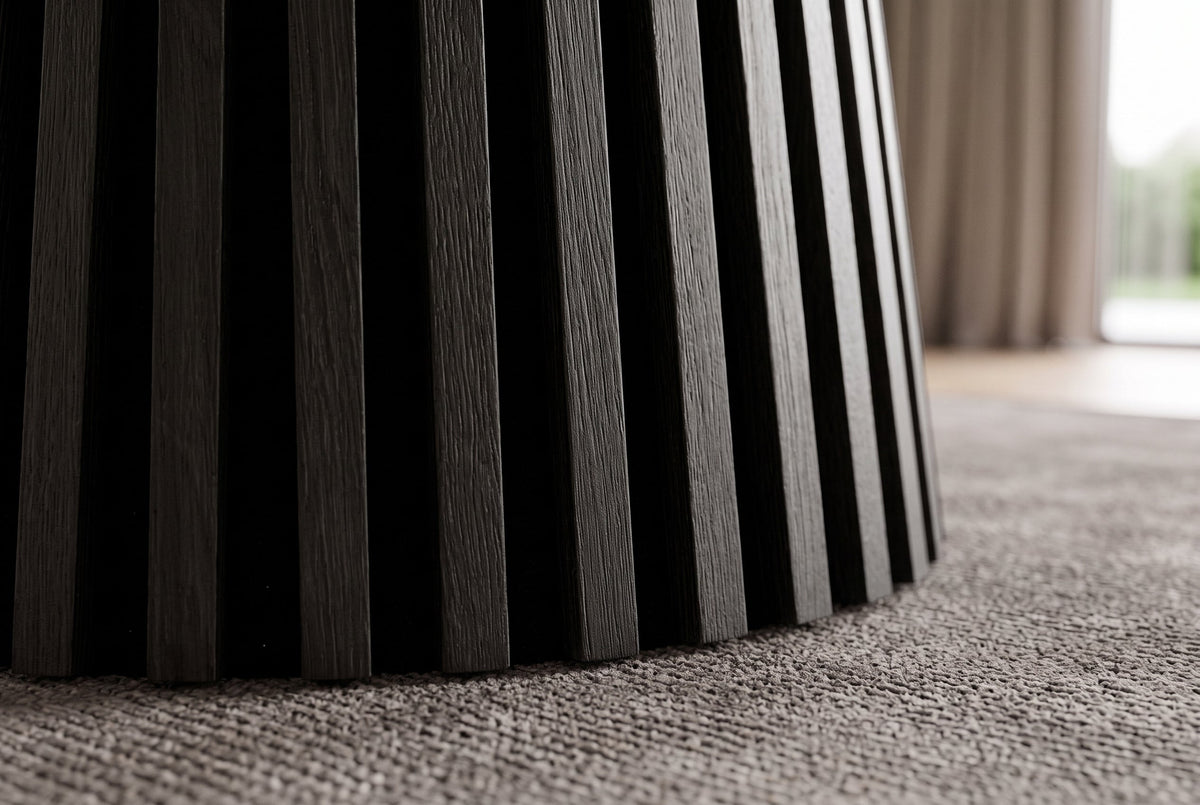 Table à manger ronde VALHALLA WOOD 120cm piètement pilier en chêne noir