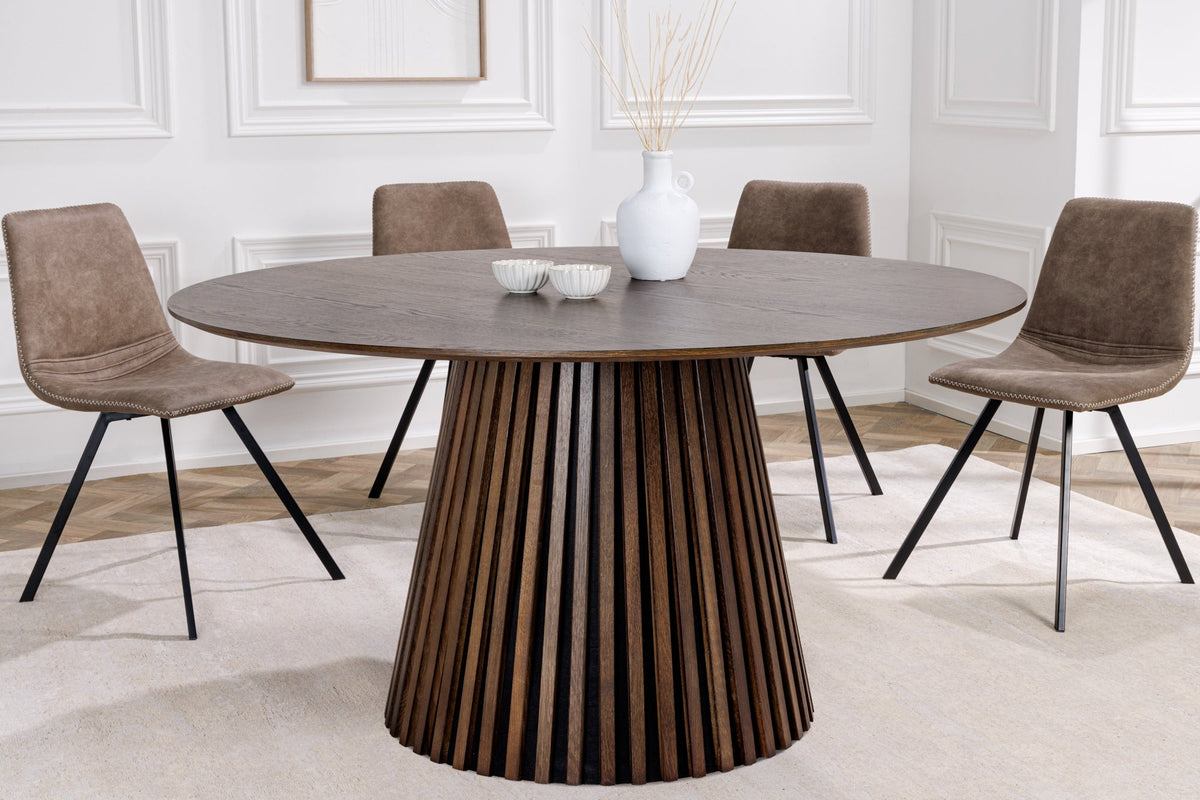 Table à manger ronde VALHALLA WOOD 140cm piètement colonne en chêne fumé