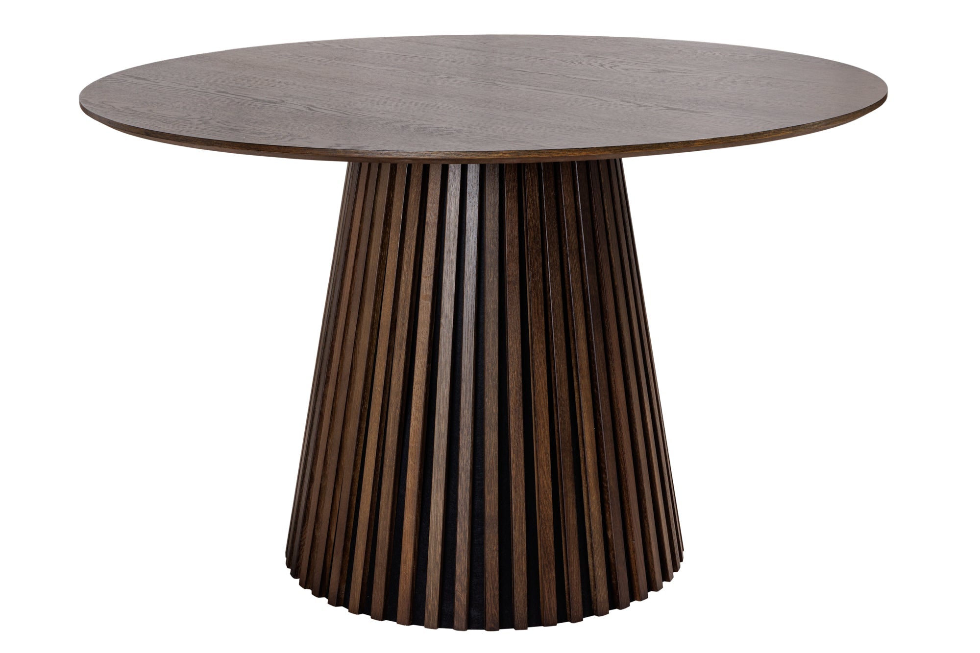 VALHALLA WOOD Mesa de comedor redonda de 140 cm con base de columna en roble ahumado
