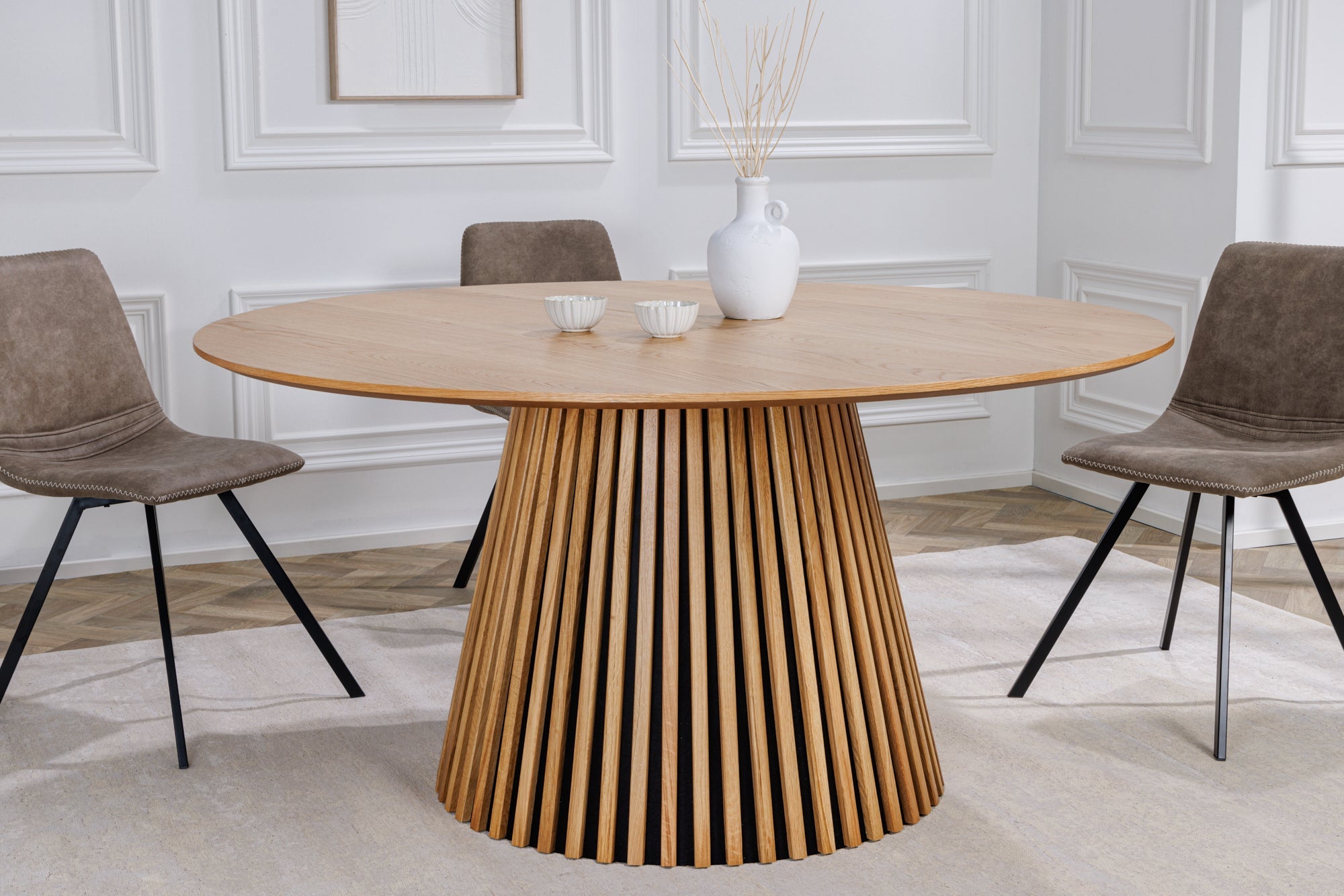 VALHALLA WOOD Mesa de comedor redonda de 140 cm con patas de roble natural