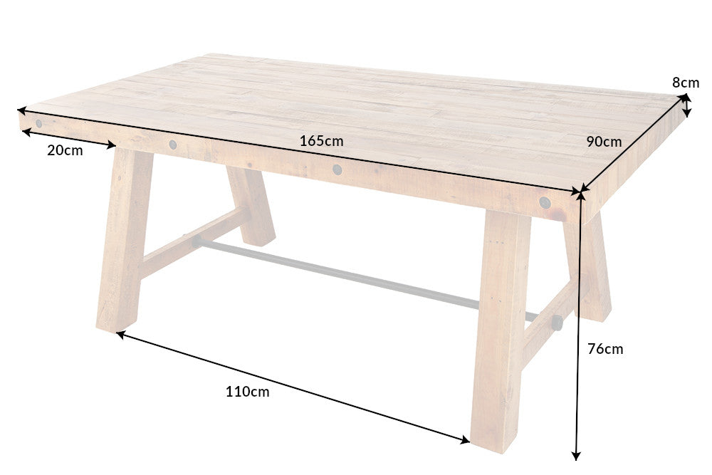 FINCA Mesa de comedor maciza de pino recuperado, diseño industrial, 165 cm, marrón vintage