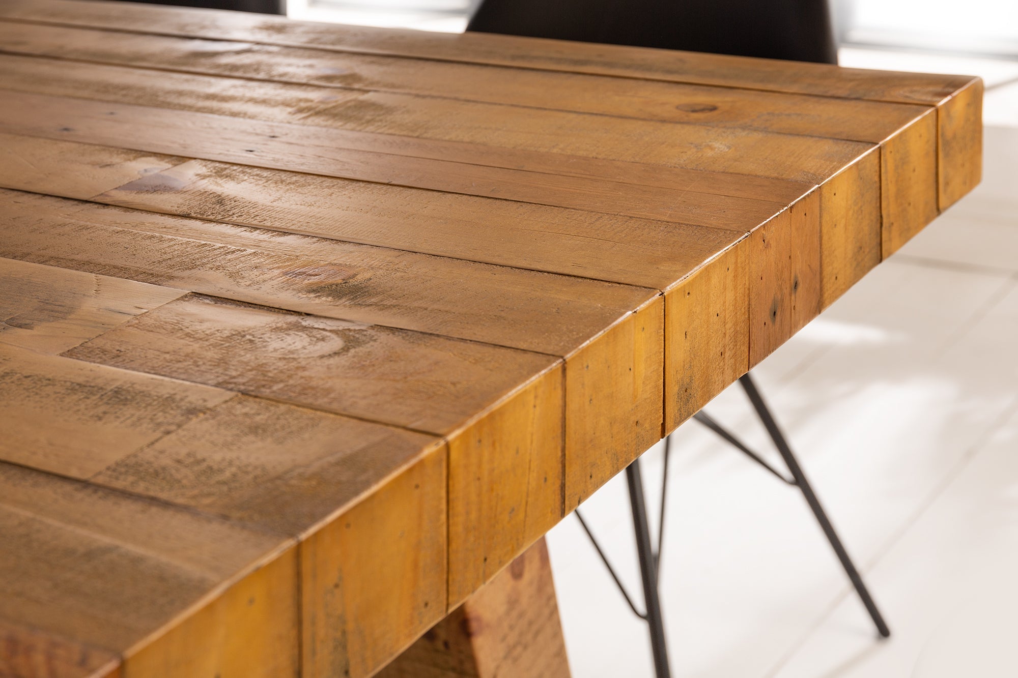 FINCA Mesa de comedor maciza de pino recuperado, diseño industrial, 165 cm, marrón vintage