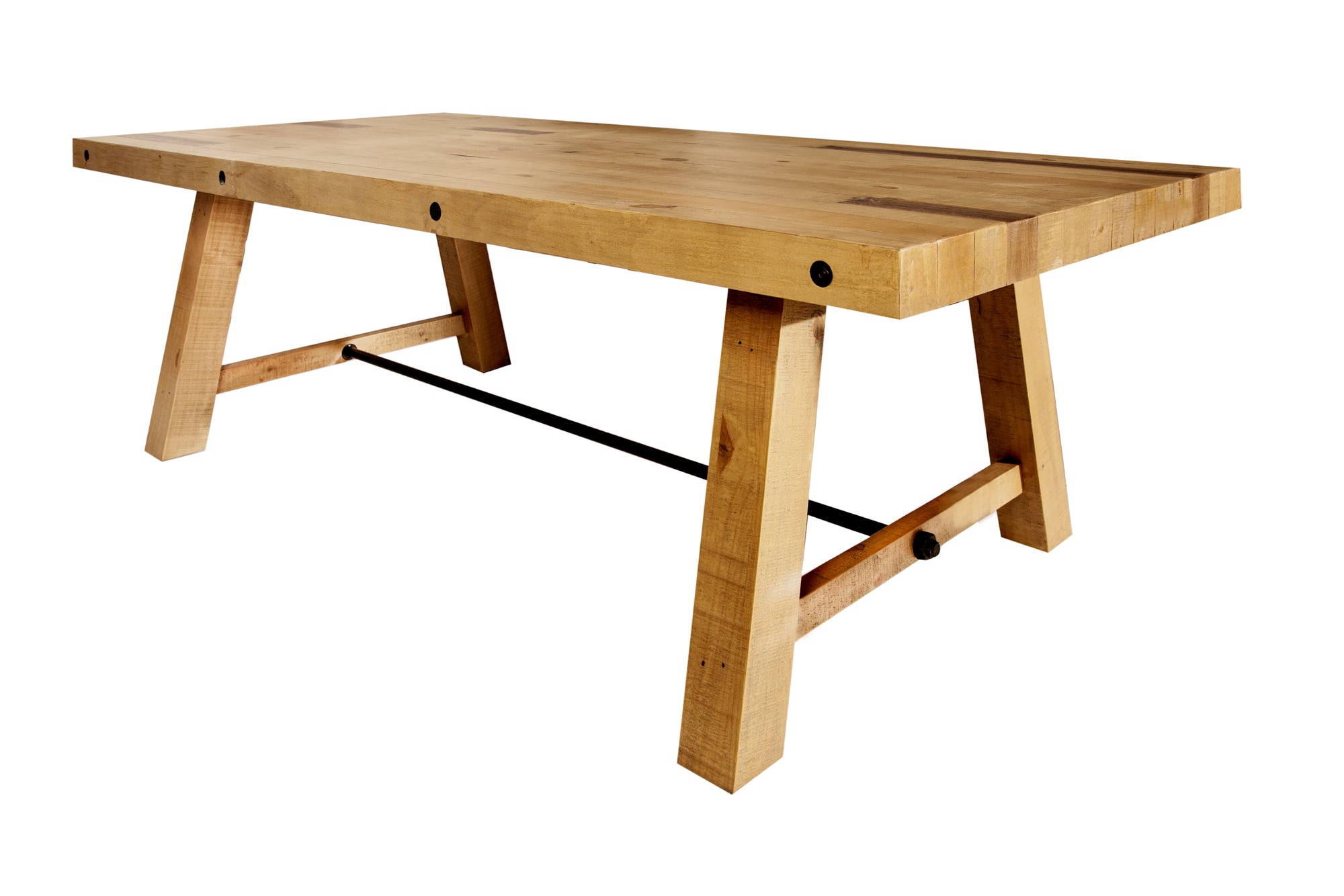 FINCA Mesa de comedor maciza marrón vintage de 240 cm en pino recuperado, diseño industrial