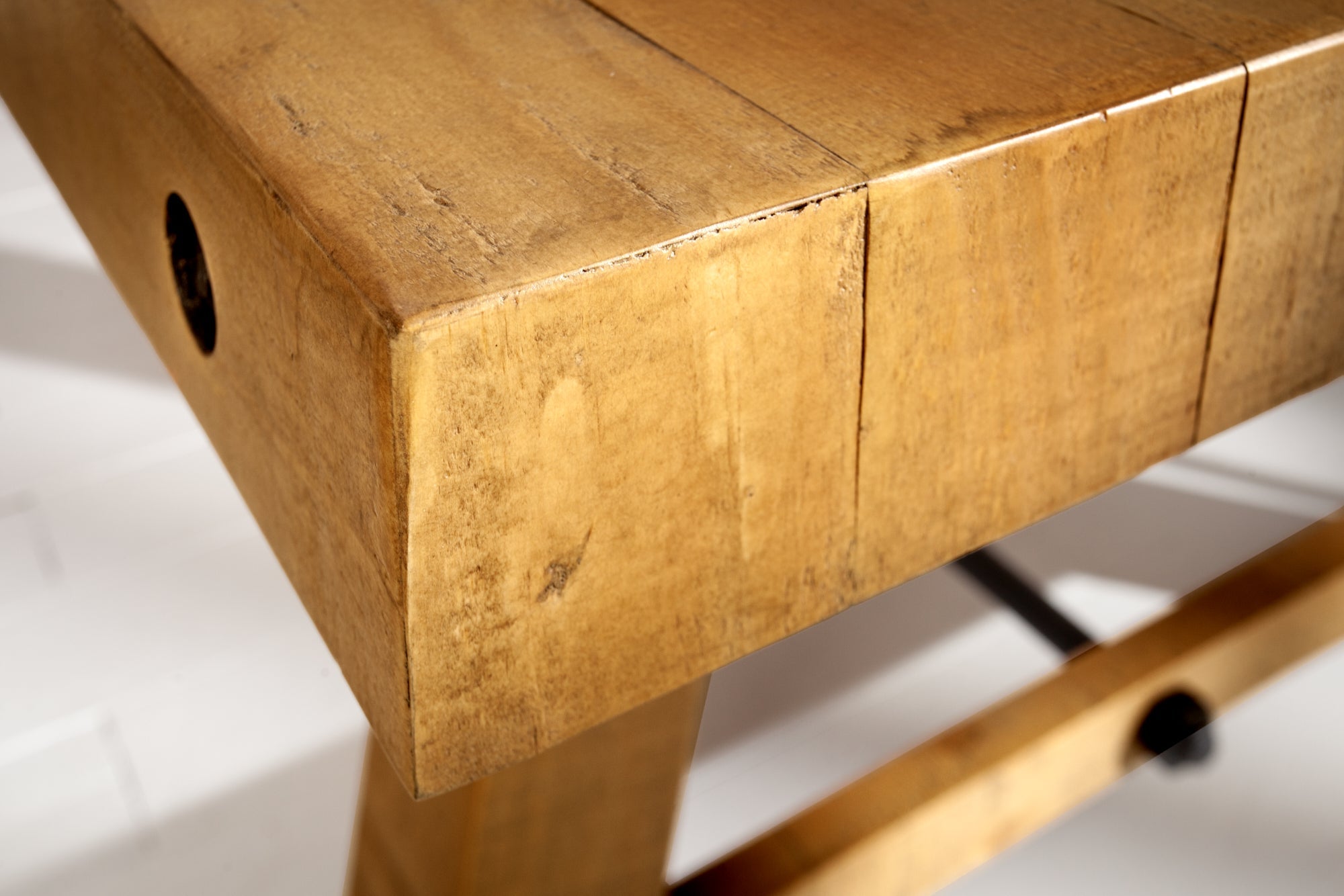 FINCA Mesa de comedor maciza marrón vintage de 240 cm en pino recuperado, diseño industrial