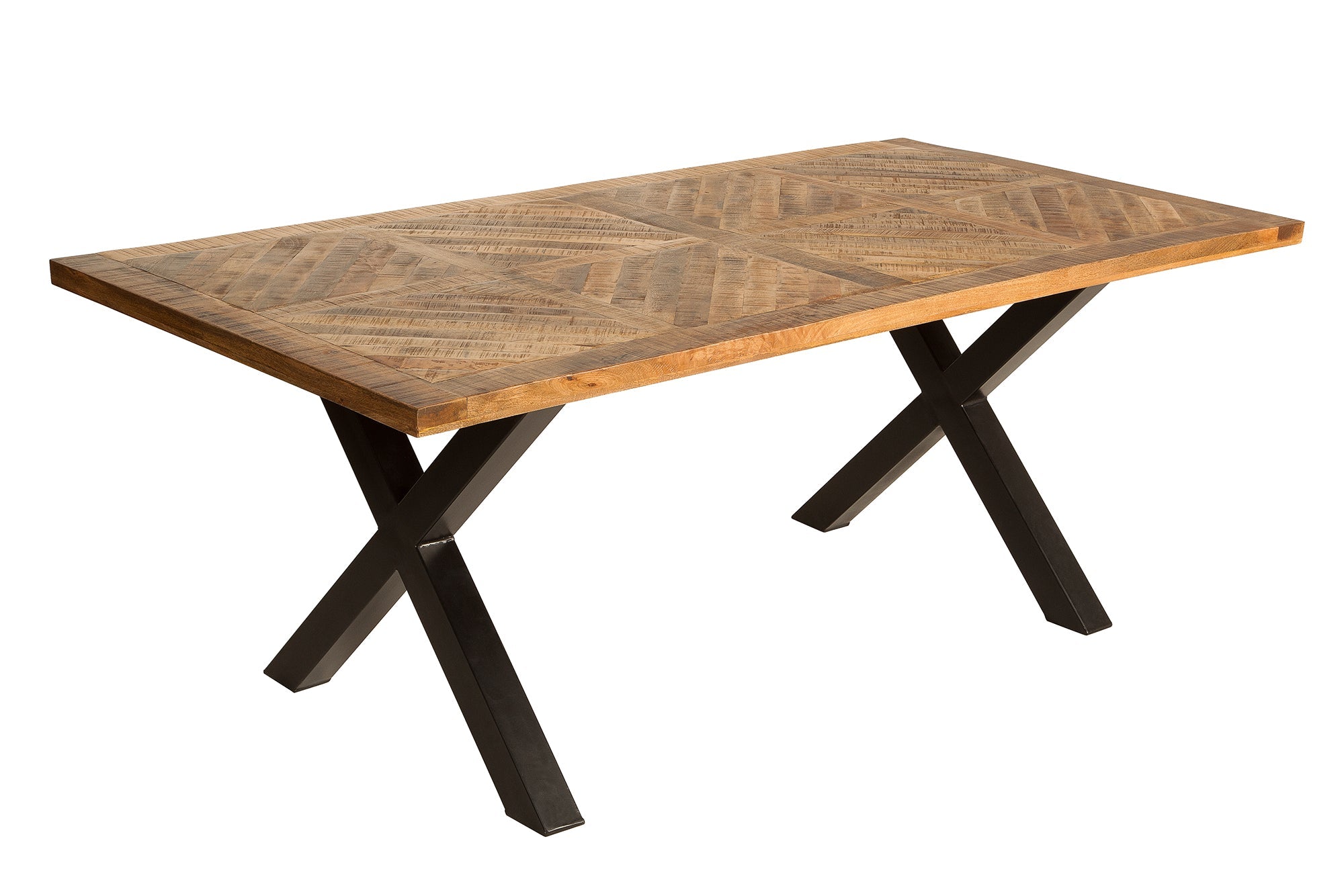 Table à manger solide INFINITY HOME 200cm bois de manguier noir naturel design industriel X-frame