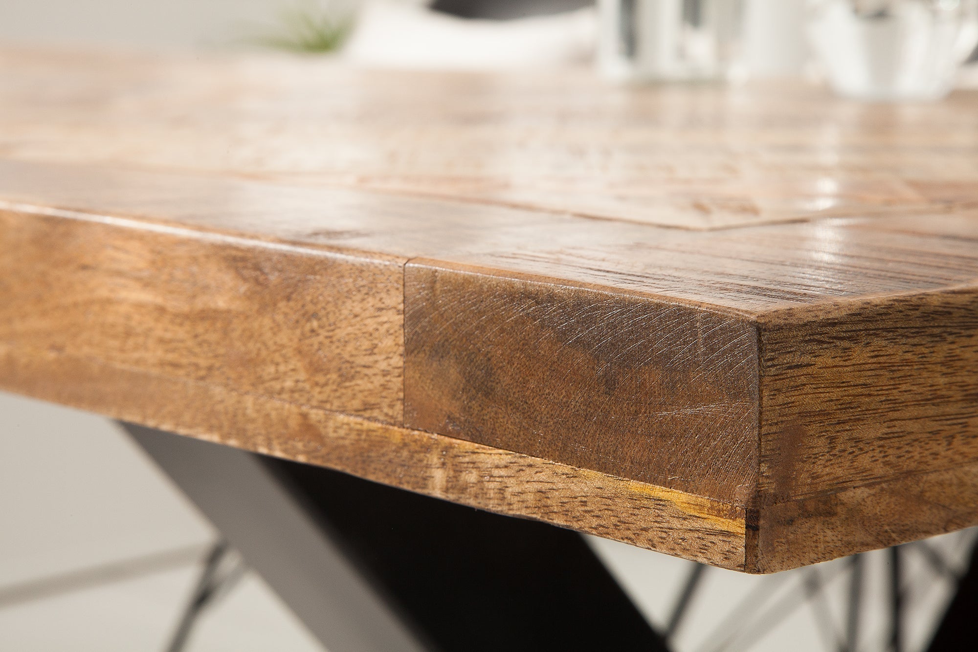 Table à manger solide INFINITY HOME 200cm bois de manguier noir naturel design industriel X-frame
