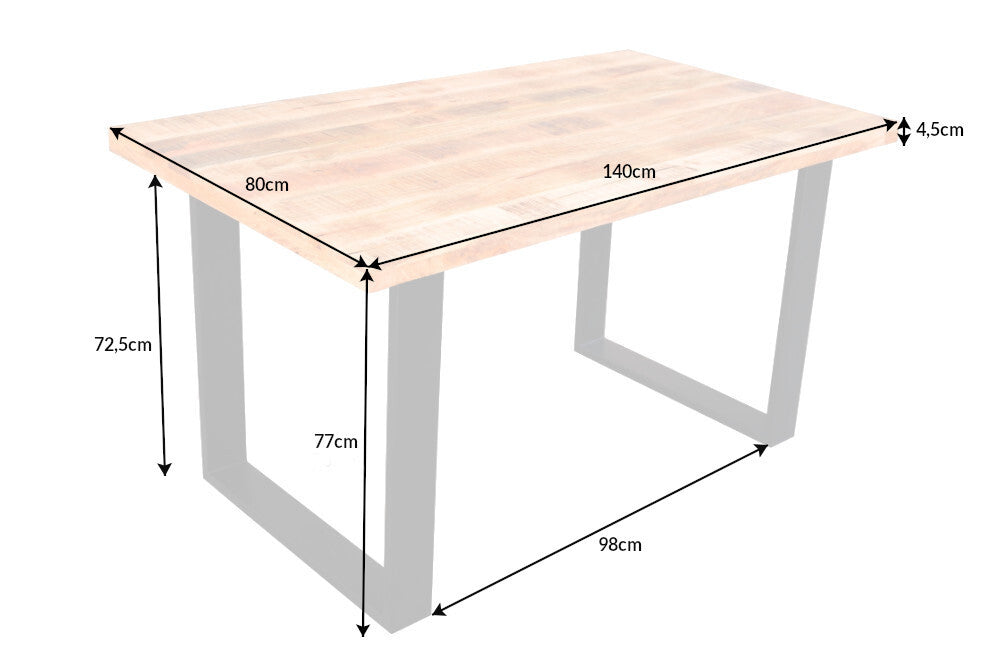 Table à manger solide IRON CRAFT 140cm bois de manguier structure fer noir patin design industriel