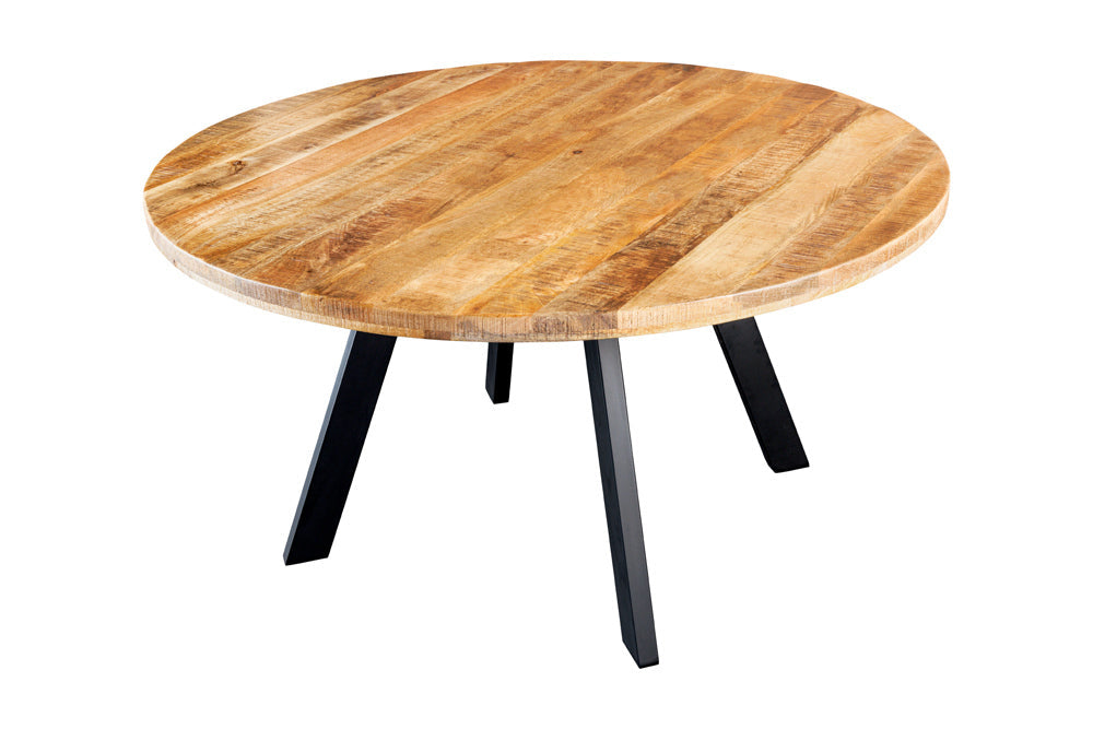 Table à manger solide IRON CRAFT 140cm ronde en manguier naturel métal design industriel
