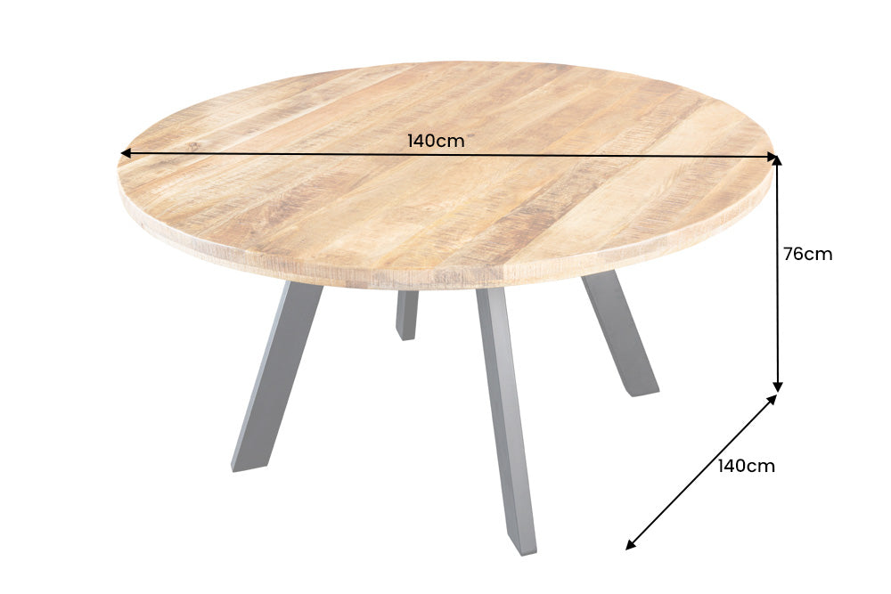 Table à manger solide IRON CRAFT 140cm ronde en manguier naturel métal design industriel