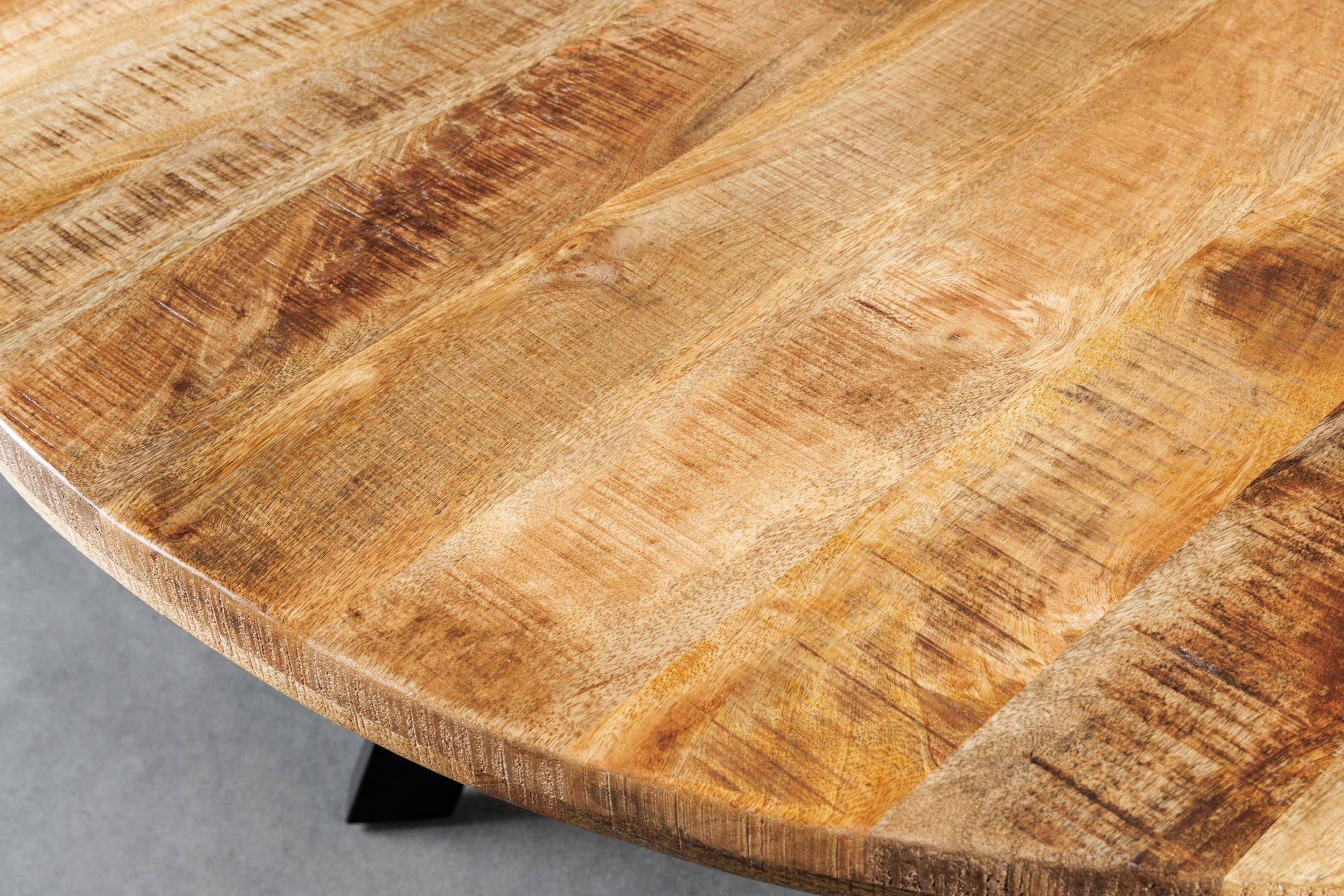Mesa de comedor maciza IRON CRAFT 145cm redonda madera de mango natural metal diseño industrial