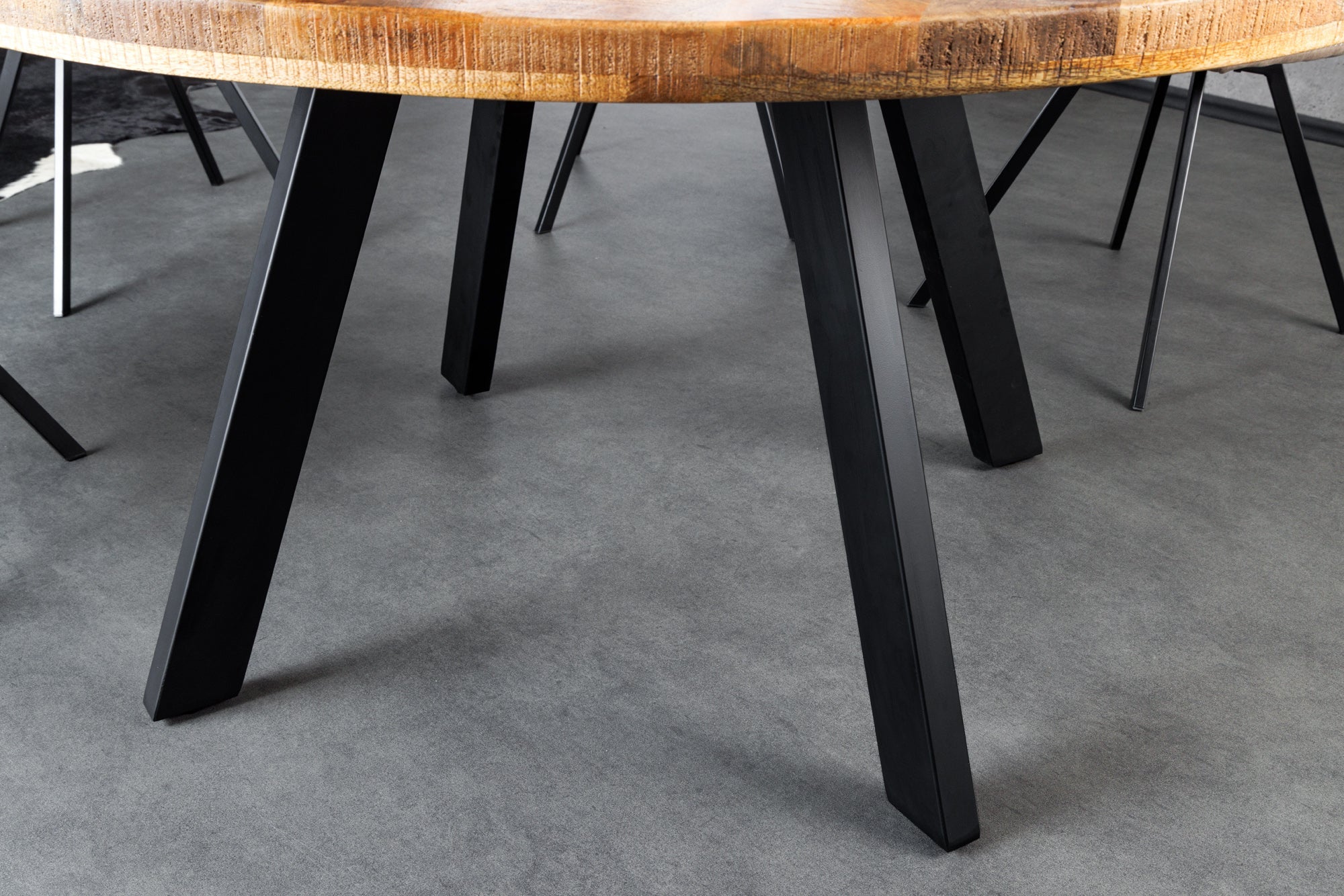 Mesa de comedor maciza IRON CRAFT 145cm redonda madera de mango natural metal diseño industrial
