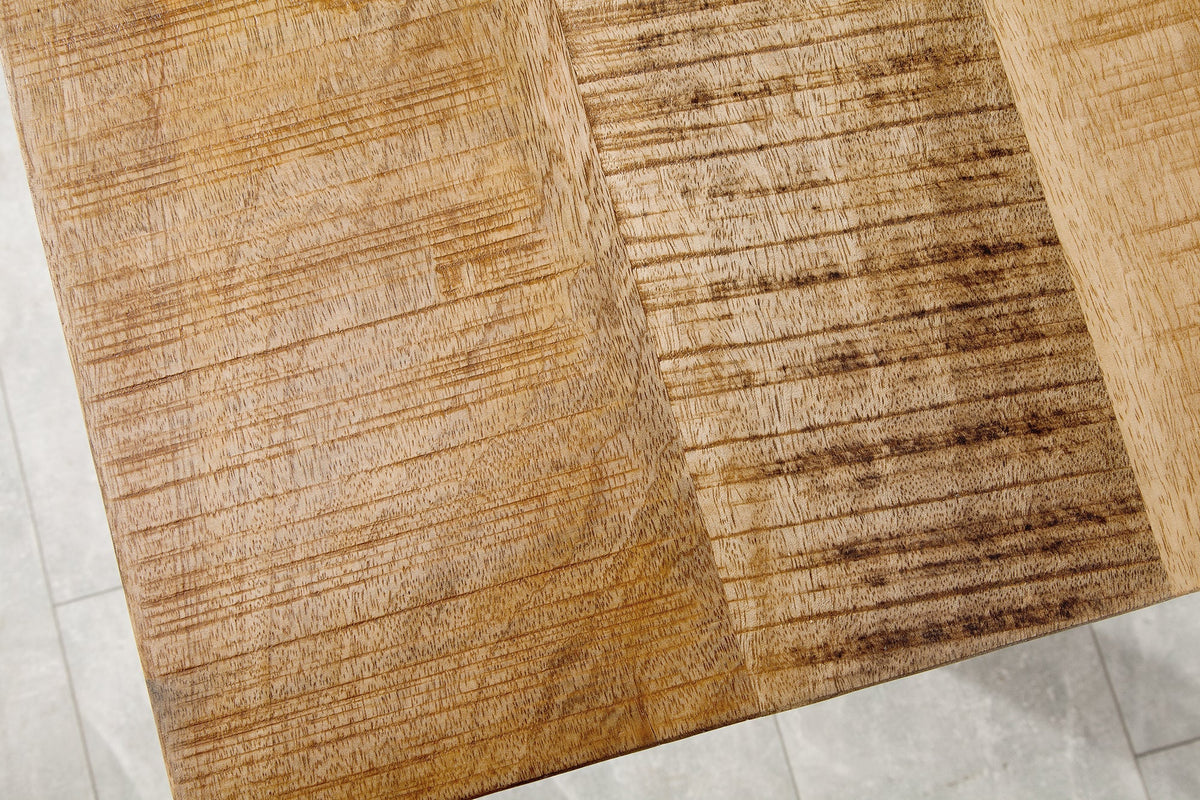 Table à manger solide IRON CRAFT 160cm bois de manguier naturel piètement luge en fer design industriel