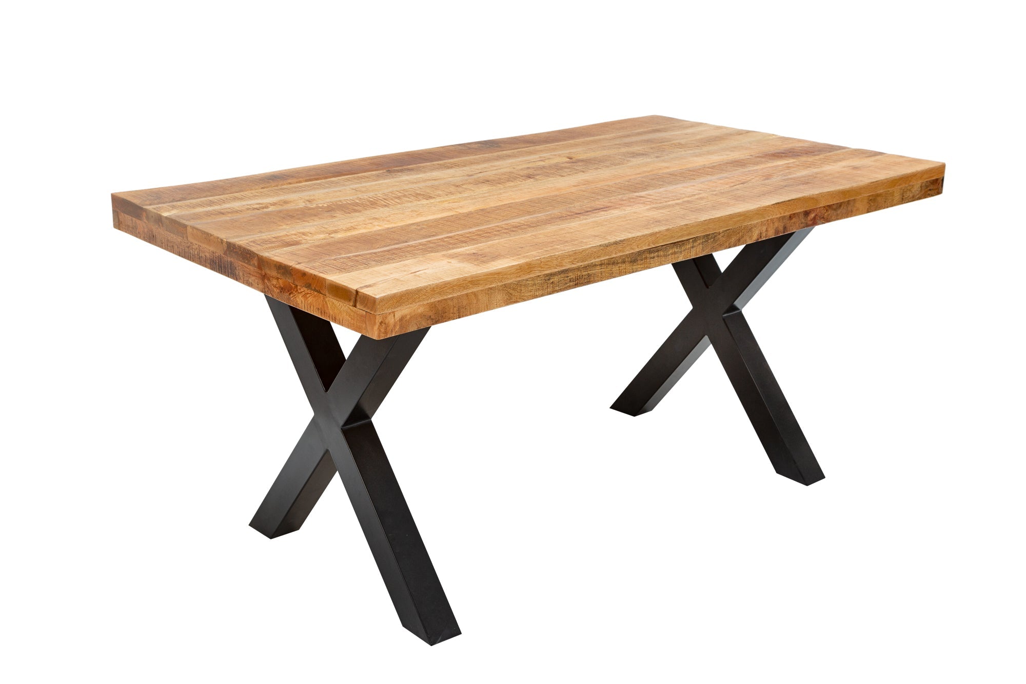 IRON CRAFT Mesa de comedor de 160 cm de madera maciza de mango en metal negro de diseño industrial
