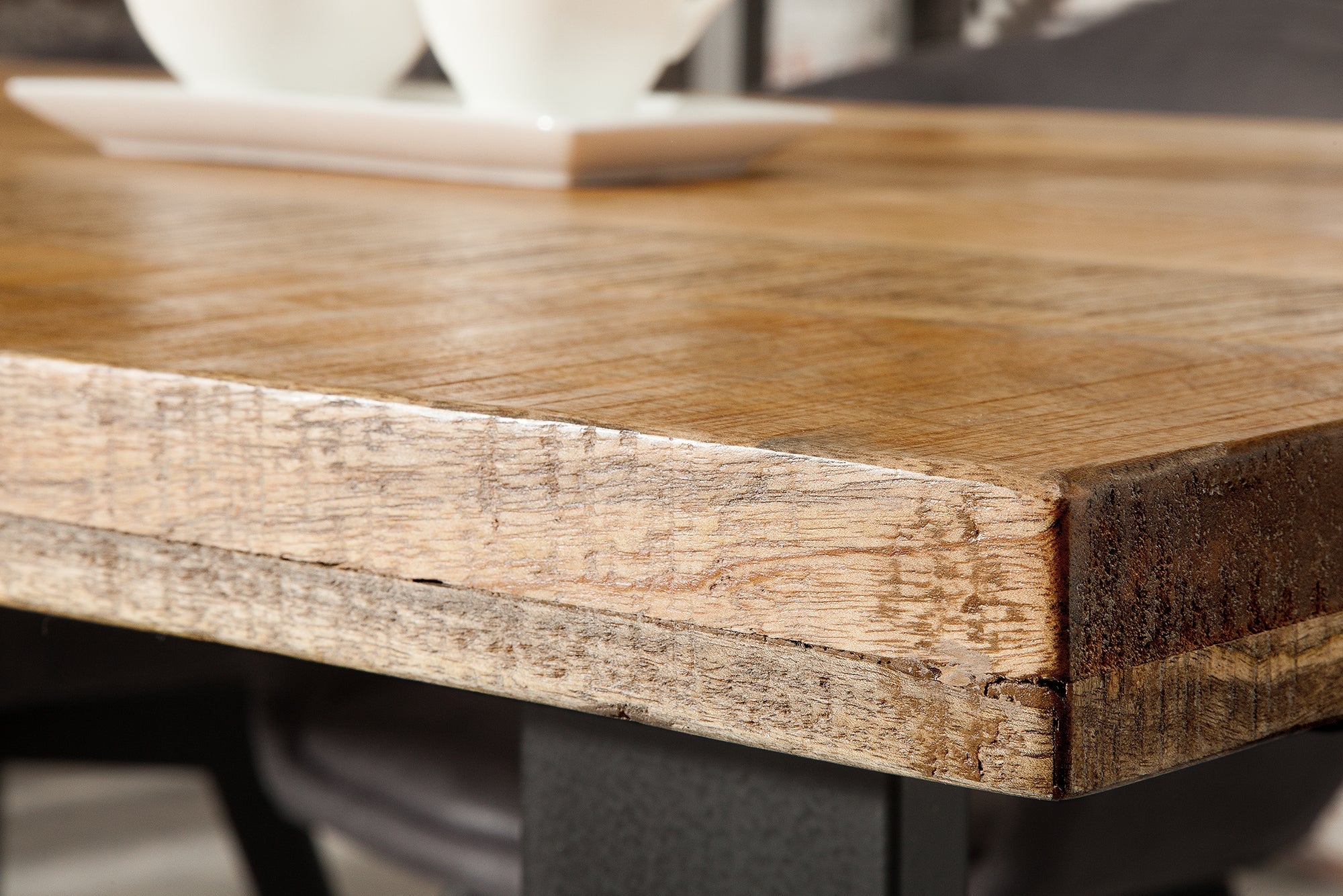 IRON CRAFT mesa de comedor maciza 180cm madera de mango natural estructura voladiza de hierro diseño industrial