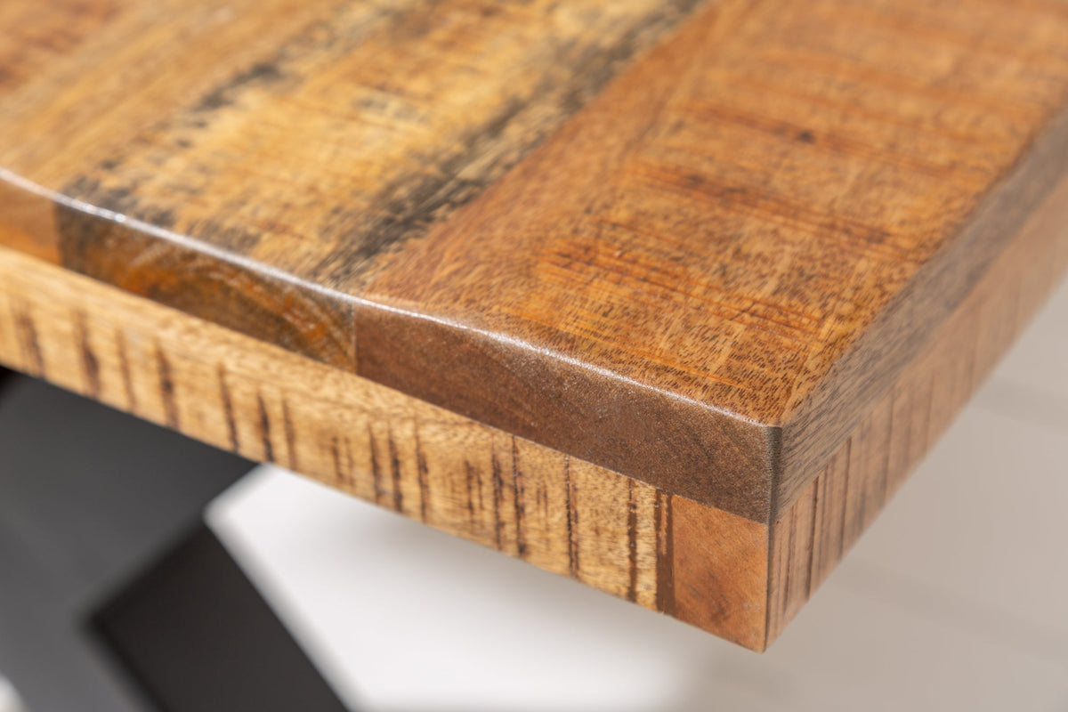 Table à manger solide IRON CRAFT 240cm bois de manguier naturel design industriel structure en X métal noir