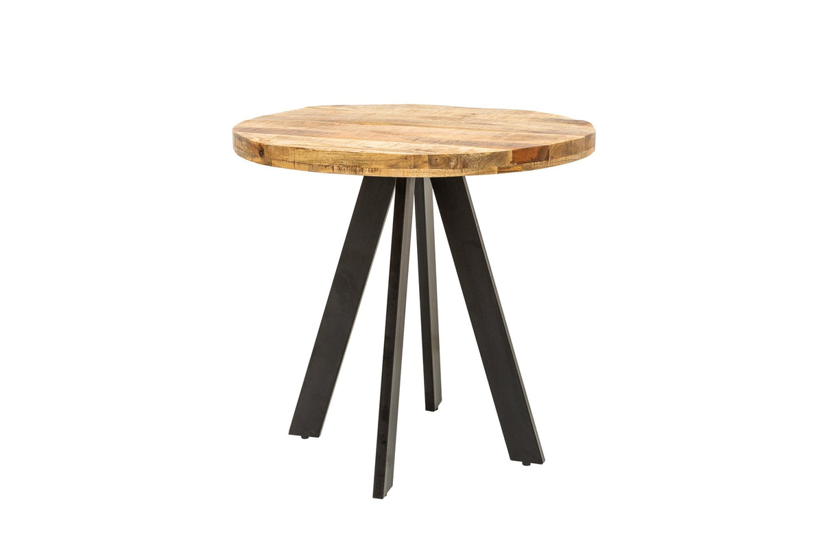 Table à manger solide IRON CRAFT 80cm ronde en bois de manguier naturel