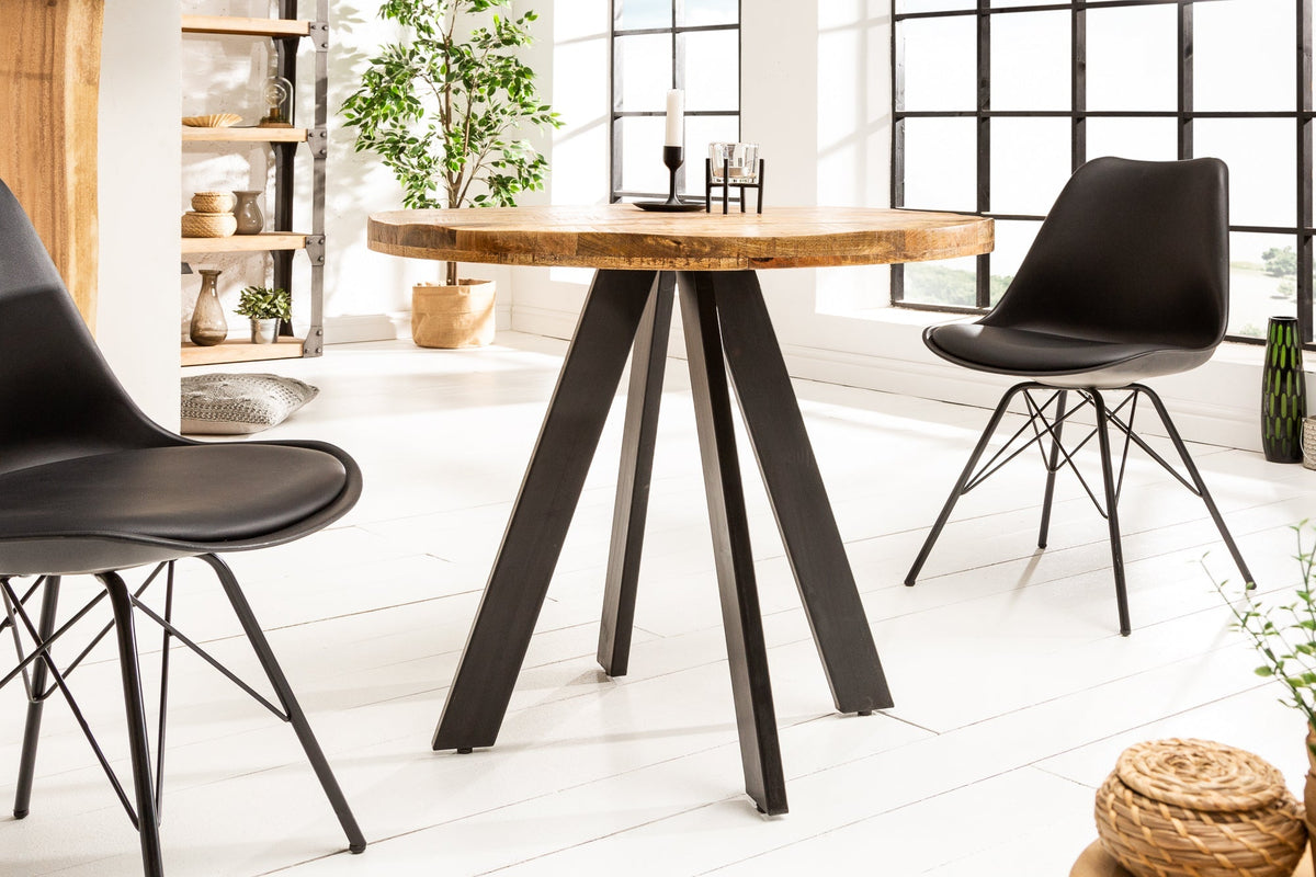 Table à manger solide IRON CRAFT 80cm ronde en bois de manguier naturel