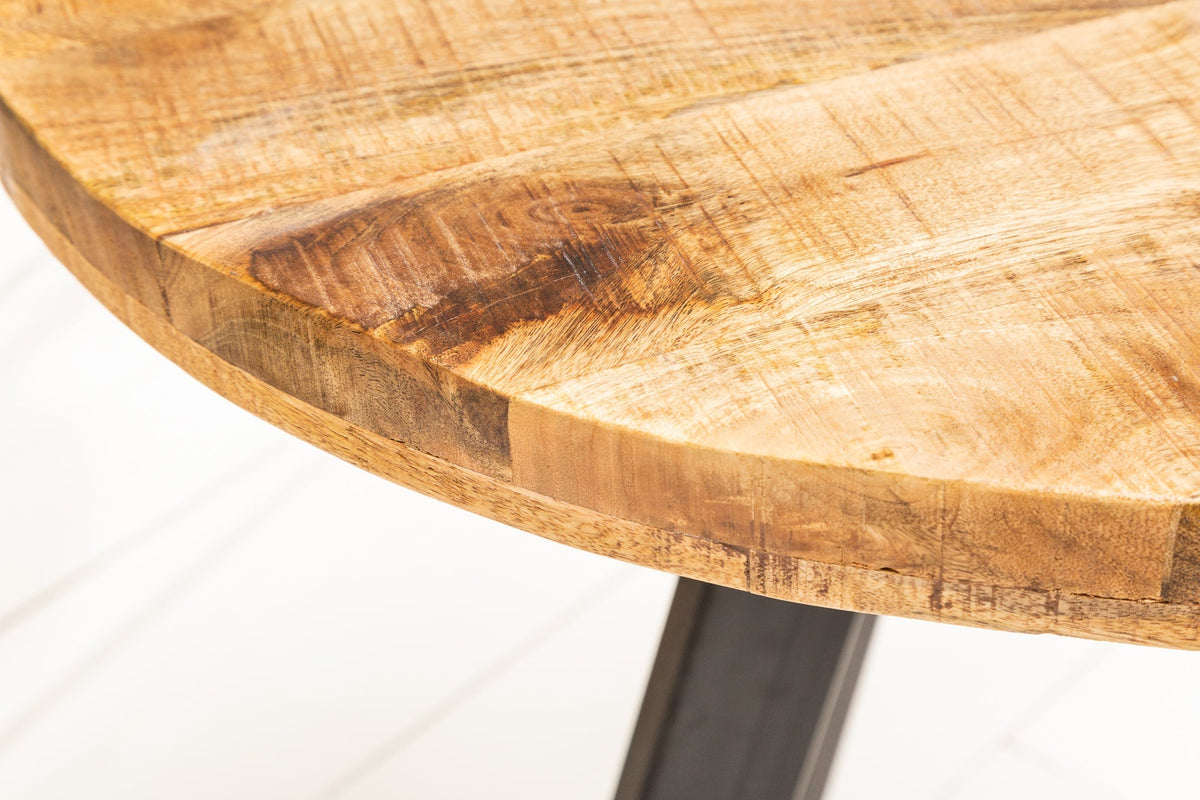 Table à manger solide IRON CRAFT 80cm ronde en bois de manguier naturel