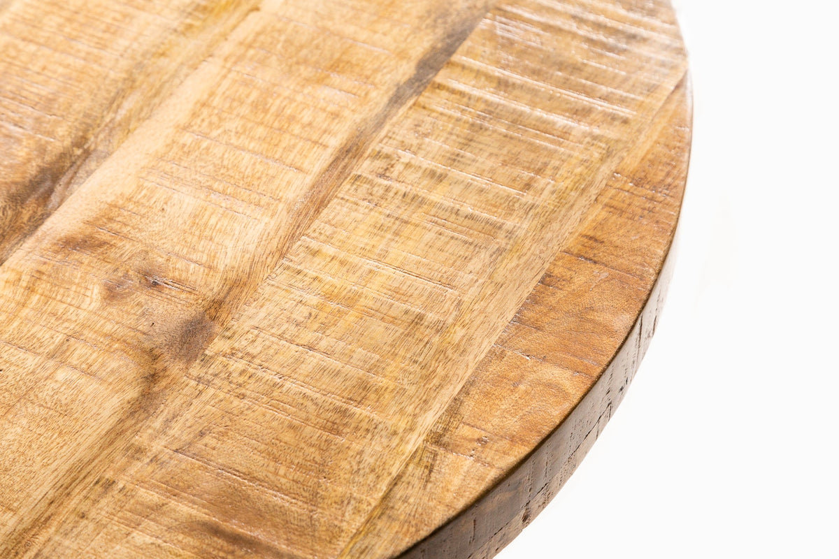 Table à manger solide IRON CRAFT 80cm ronde en bois de manguier naturel