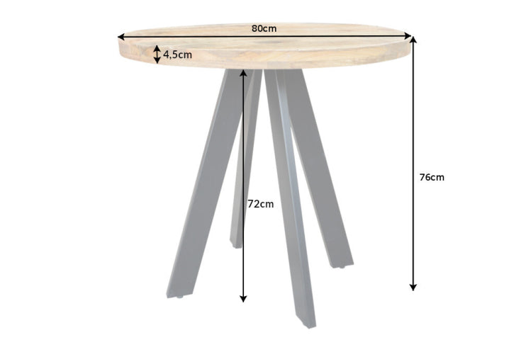 Table à manger solide IRON CRAFT 80cm ronde en bois de manguier naturel
