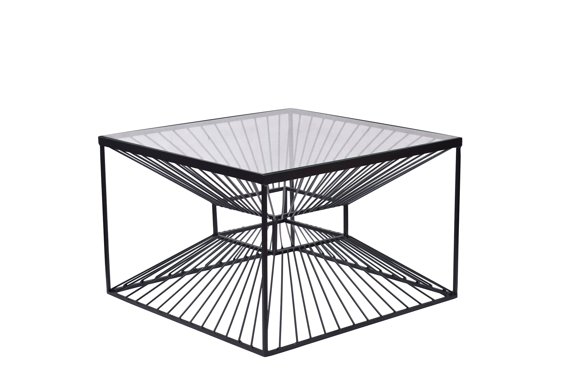 ILLUSION mesa de centro abstracta 60cm metal negro cristal hecho a mano diseño moderno