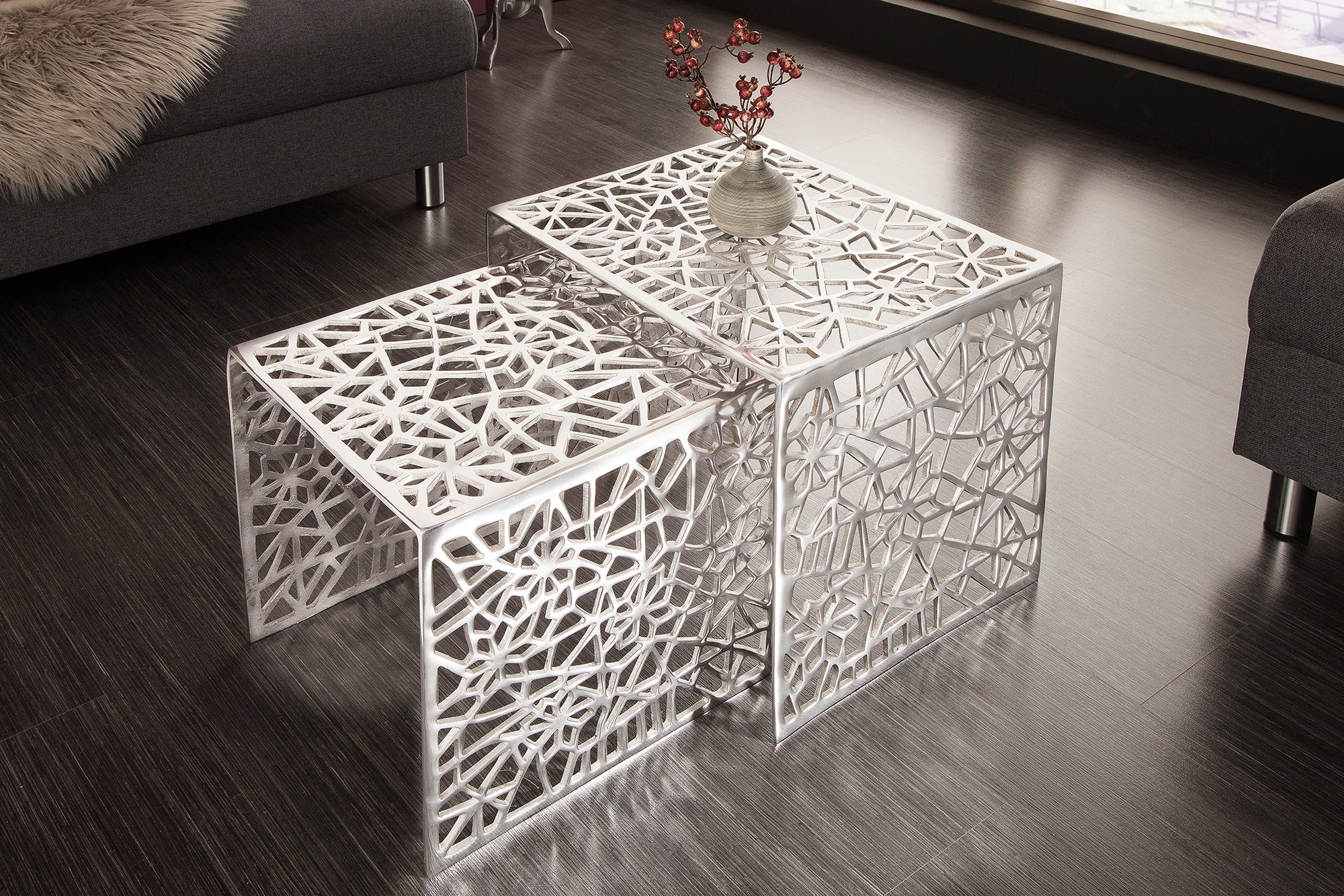 ABSTRACT mesa de centro artesanal 49cm juego de 2 diseño Gap plata