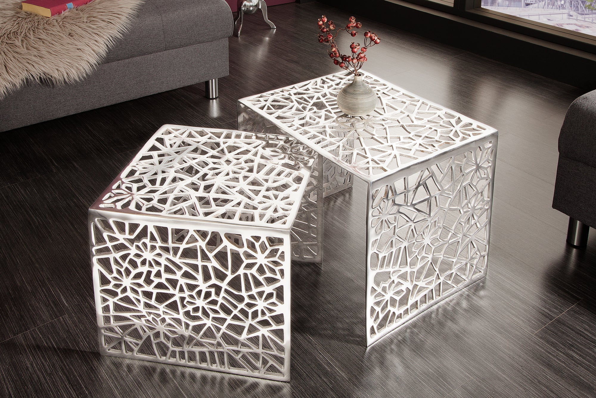 ABSTRACT mesa de centro artesanal 49cm juego de 2 diseño Gap plata