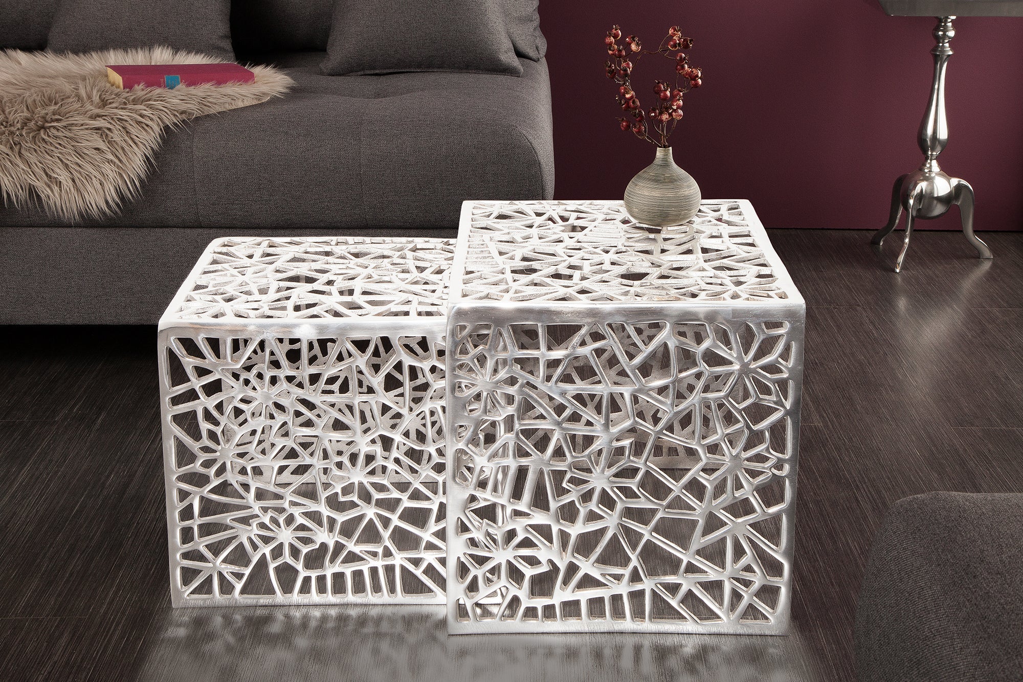 ABSTRACT mesa de centro artesanal 49cm juego de 2 diseño Gap plata