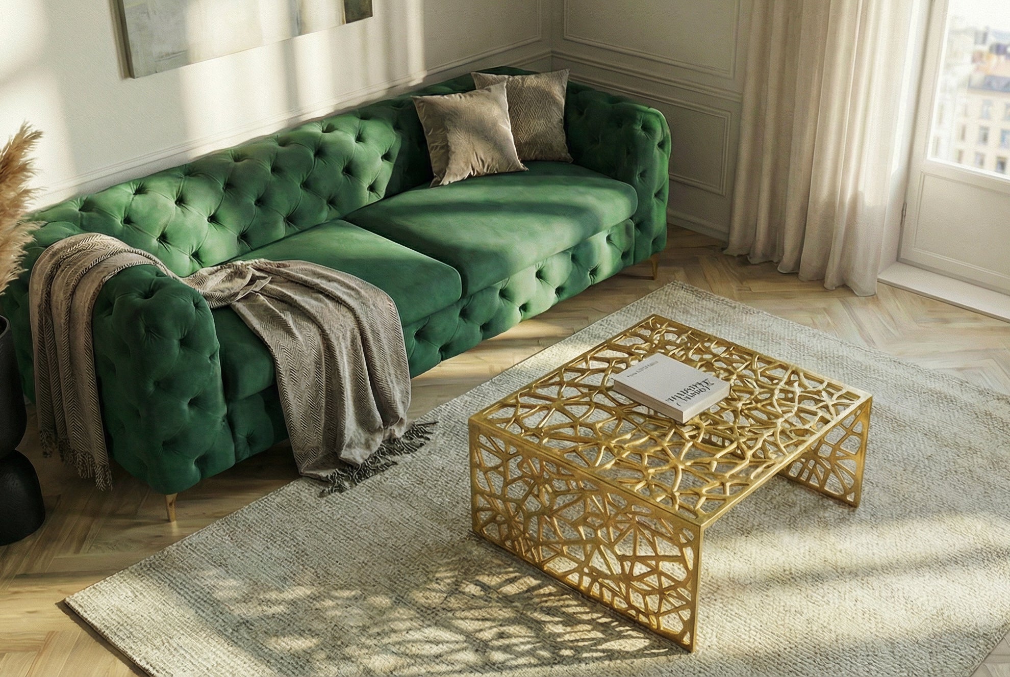 Table basse artisanale ABSTRACT 60cm aluminium doré design Gap