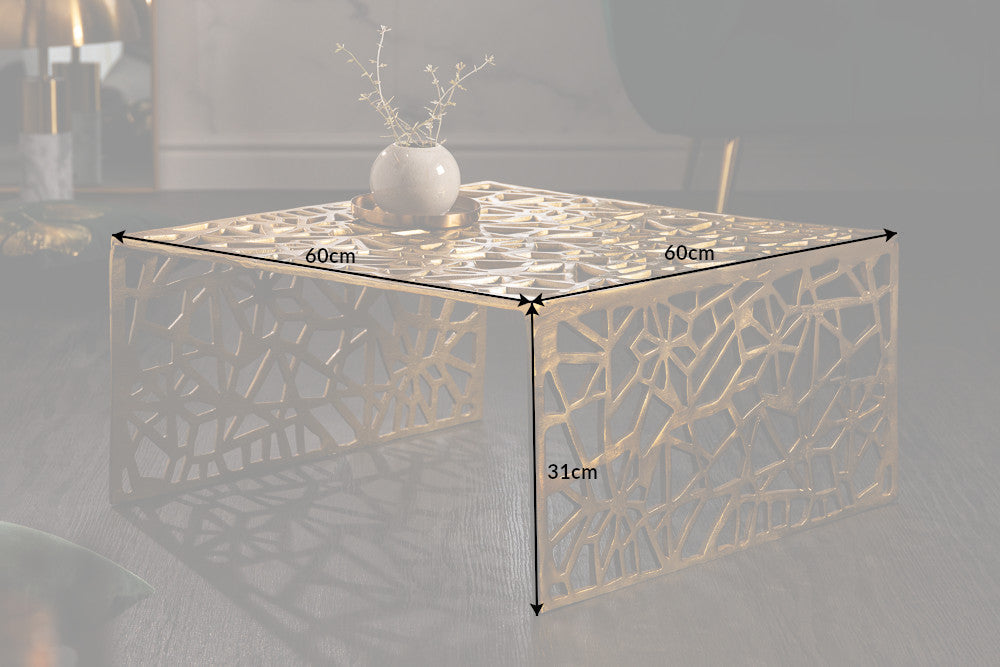 Table basse artisanale ABSTRACT 60cm aluminium doré design Gap