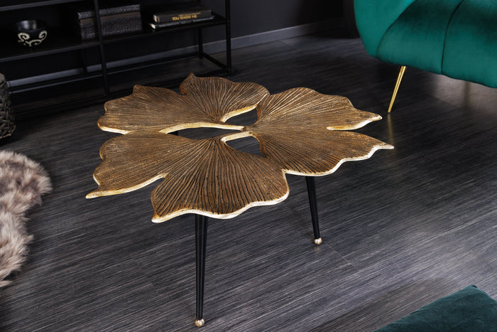Table basse décorative GINKGO LEAFS 75cm métal doré fait main