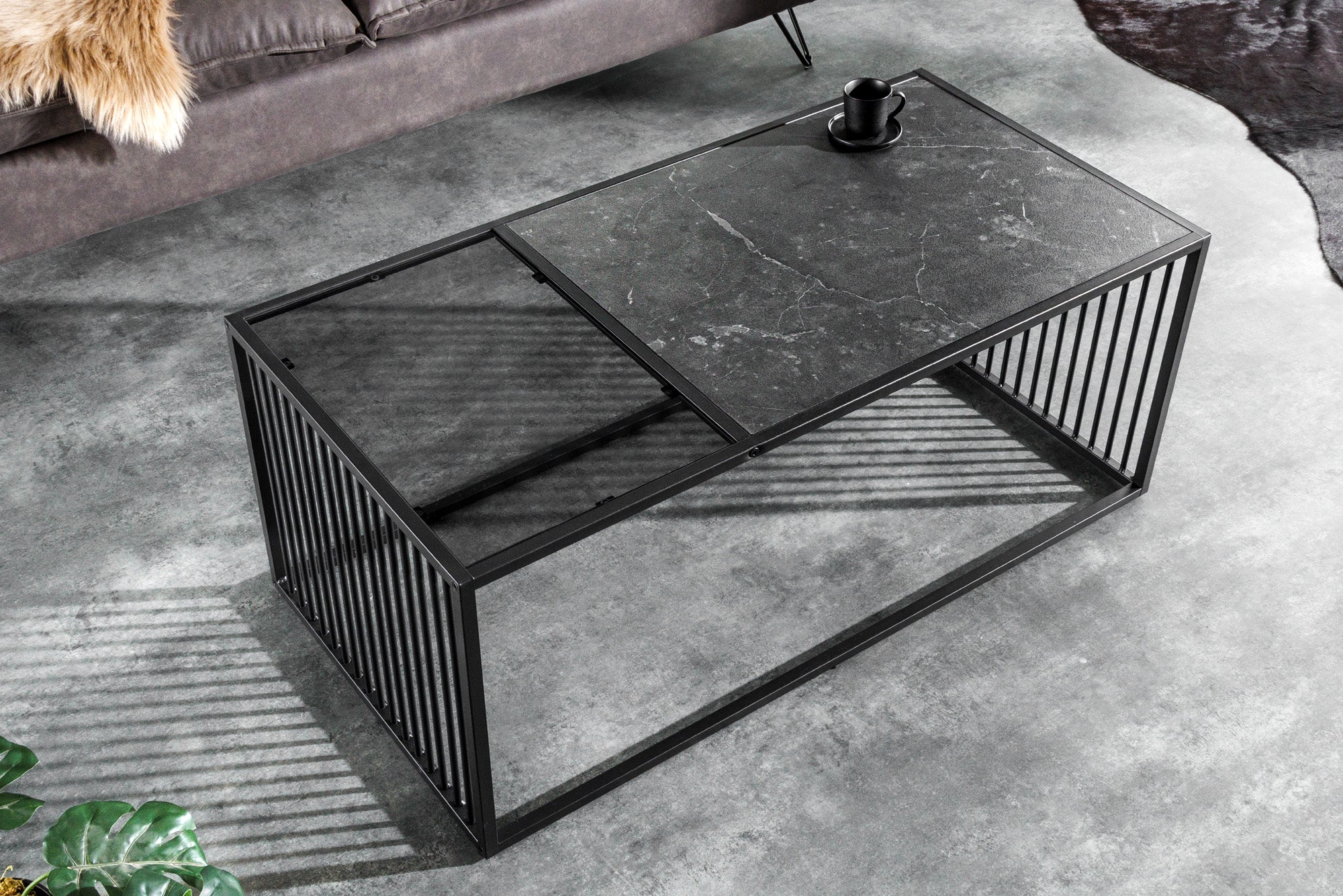 Table basse design ARCHITECTURE 100cm graphite verre fumé métal