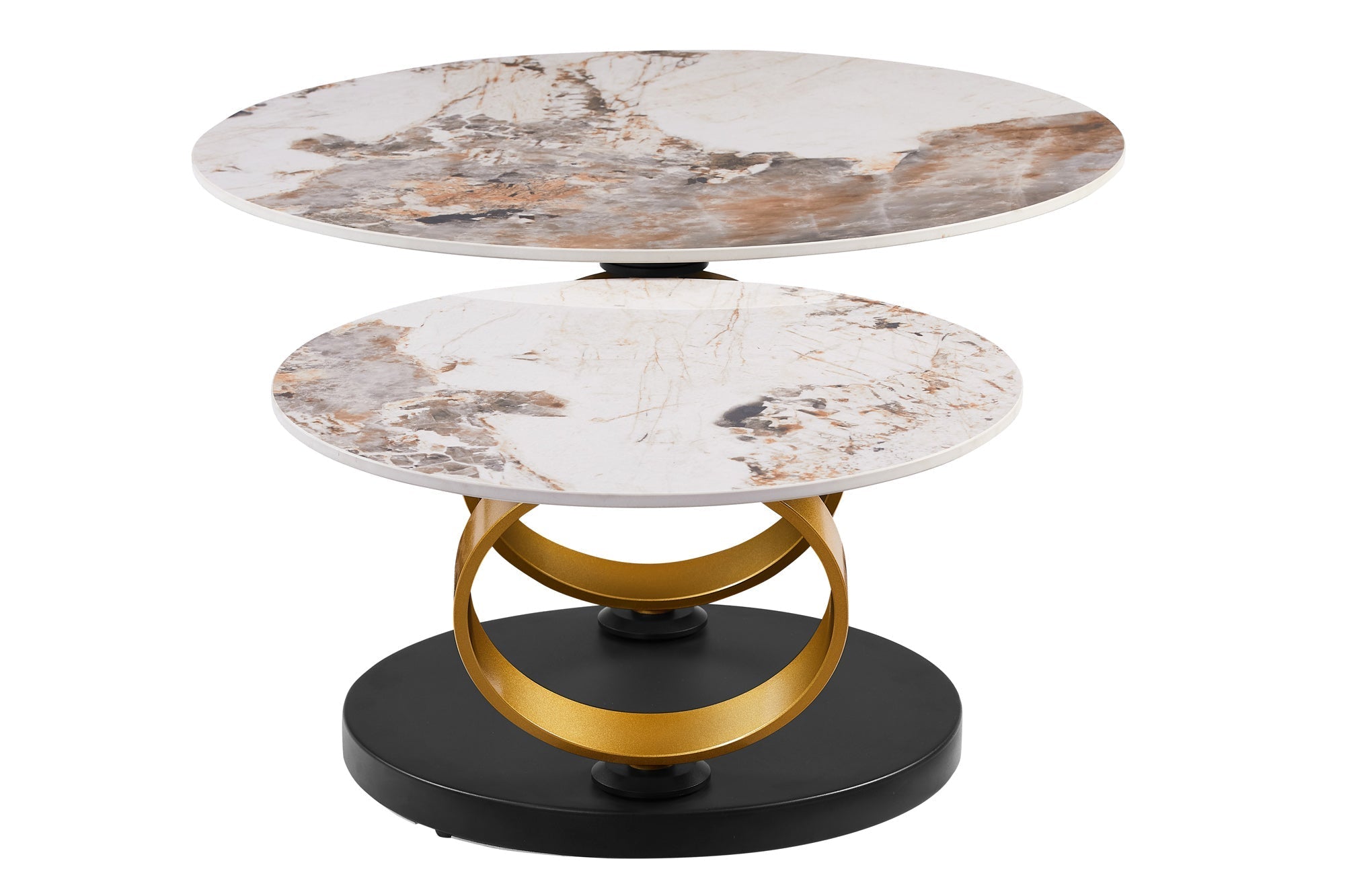 Table basse design DANCING RINGS blanc marron ronde tournante Pandora céramique or