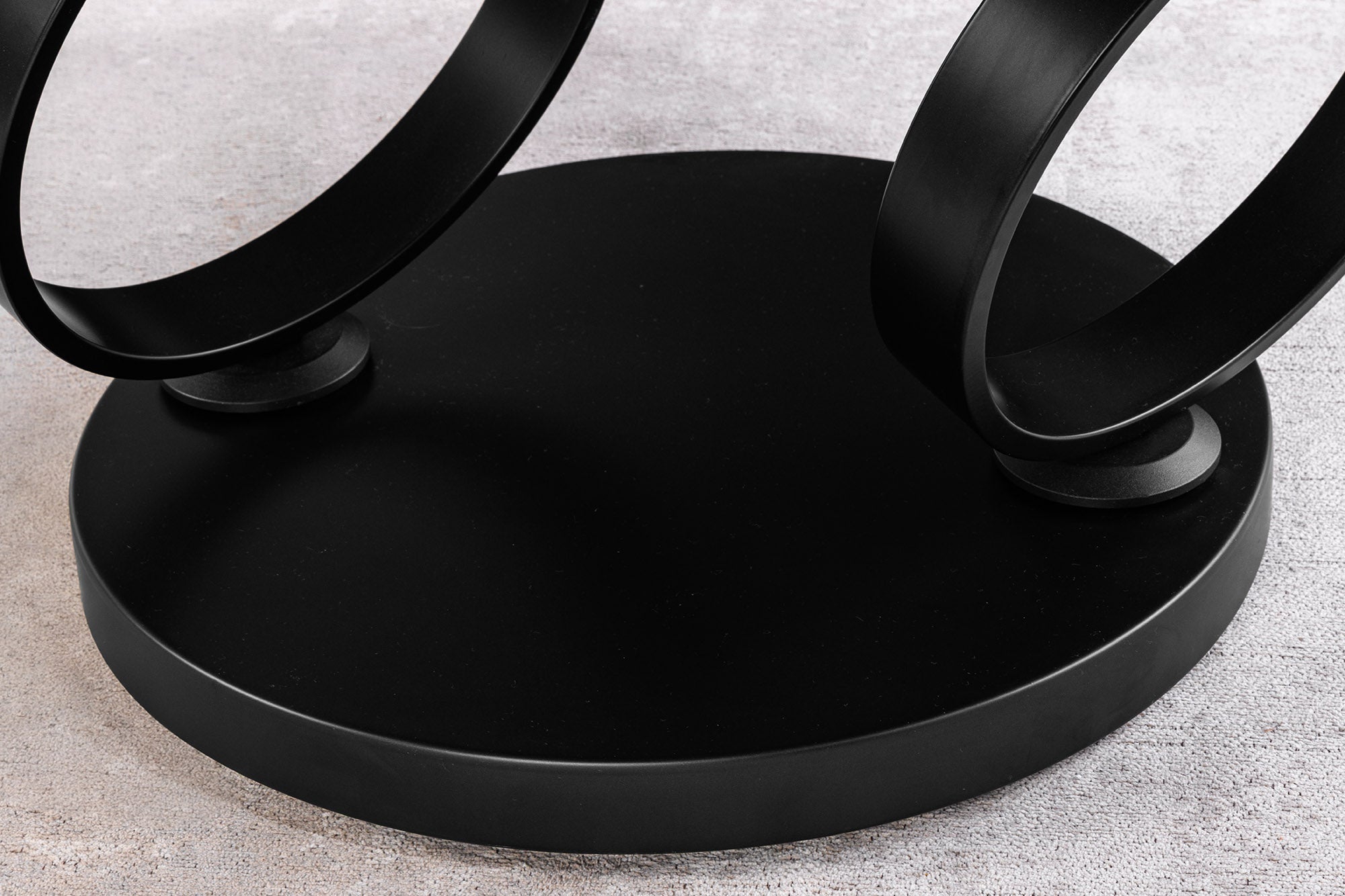 Table basse design DANCING RINGS blanche ronde tournante marbre céramique noir métal