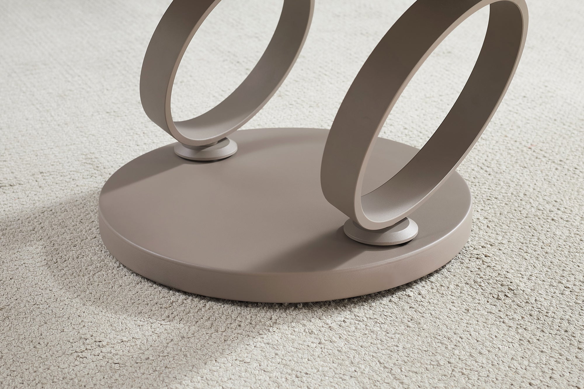 Table basse design DANCING RINGS ronde naturelle tournante en céramique travertin champagne grège