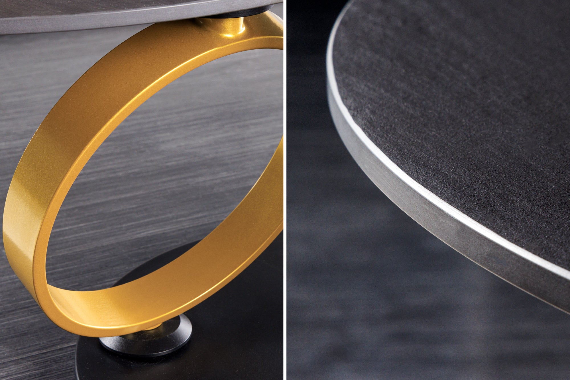 Table basse design DANCING RINGS ronde noire tournante Pandora céramique métal noir