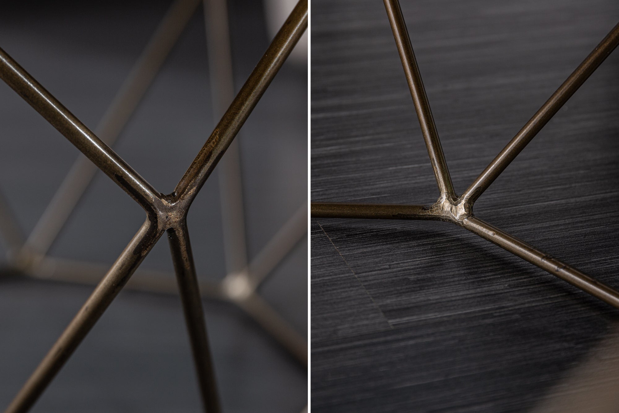 Mesa de centro de diseño DIAMOND 70 cm en madera de mango natural, marco de hierro y latón macizo